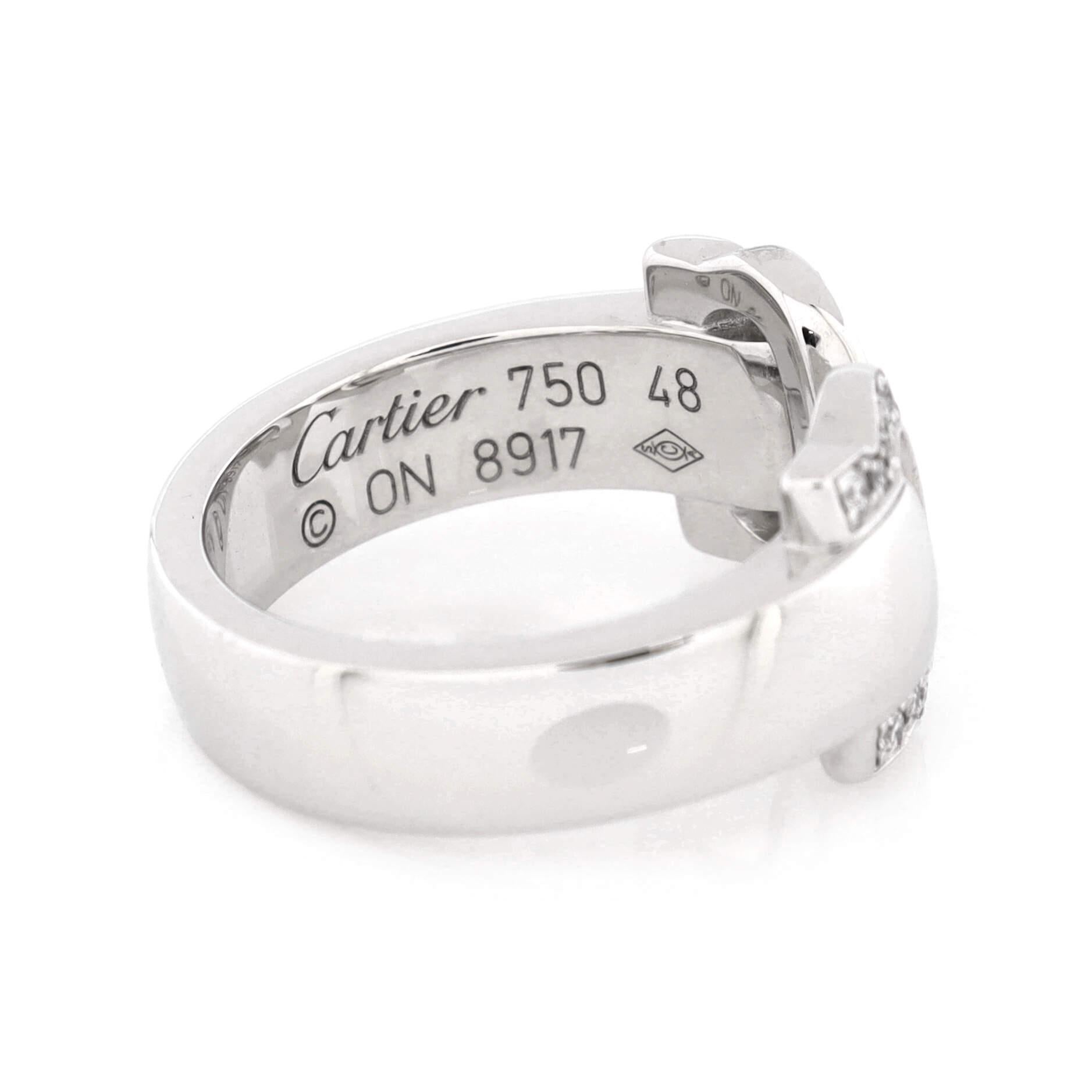Cartier Vintage C de Cartier Ring 18K White Gold with Diamonds In Good Condition In New York, NY