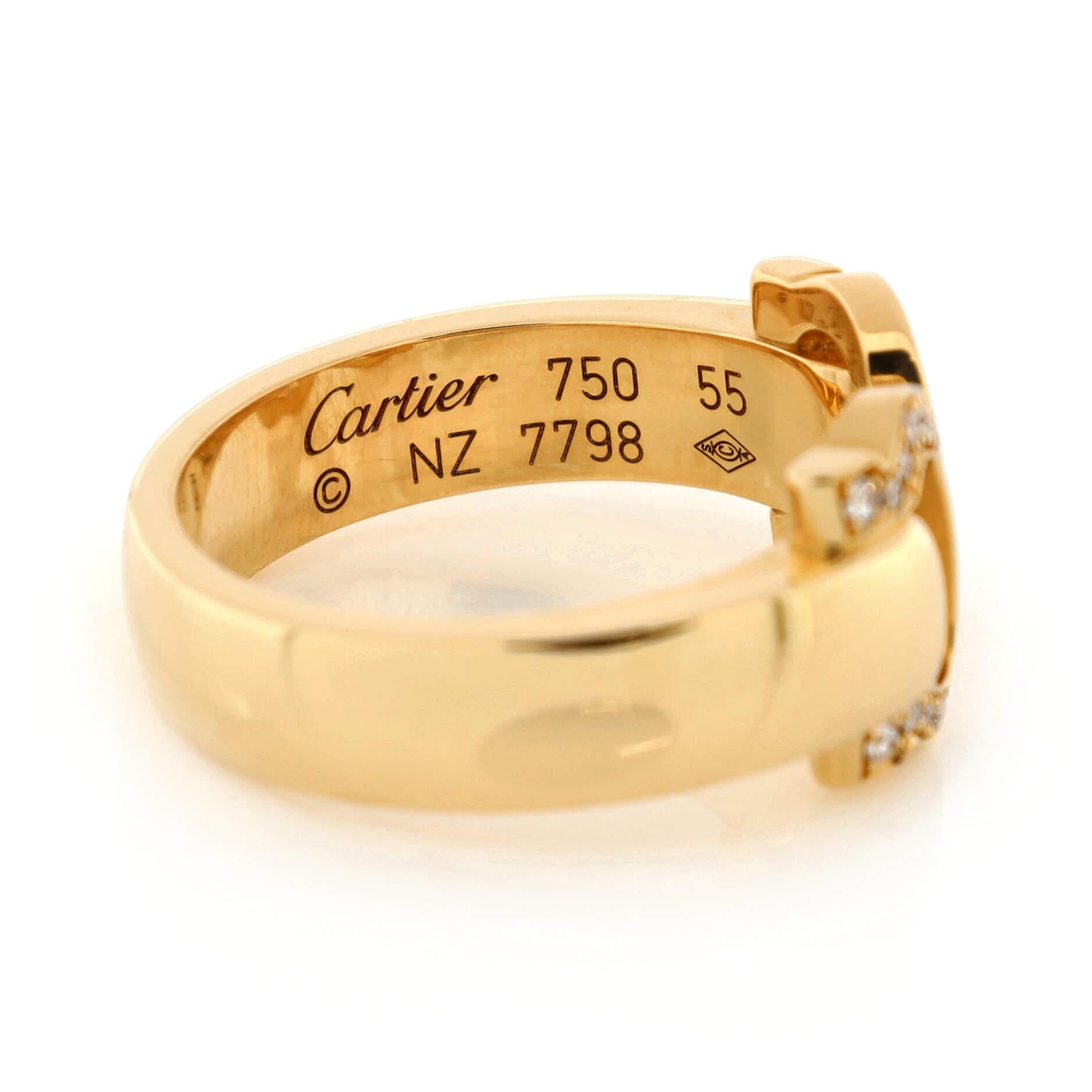 Women's or Men's Cartier Vintage C de Cartier Ring 18K Yellow Gold with Diamonds