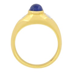 Cartier Vintage Cabochon Sapphire and Diamond Signet Ring, c.1980s