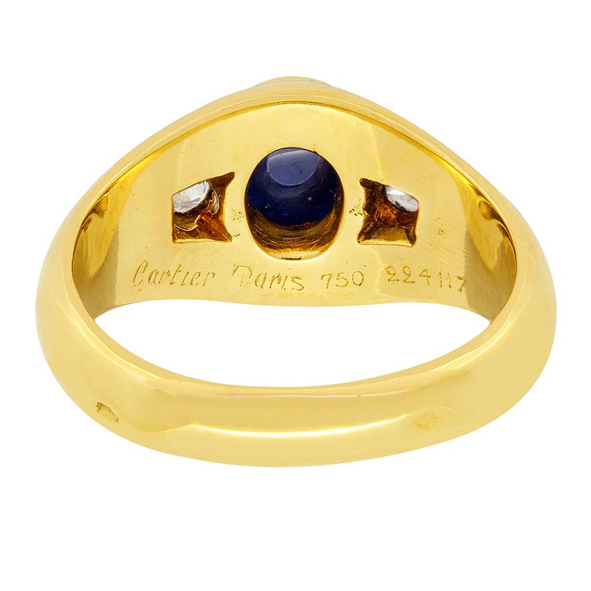 Modern Cartier Vintage Cabochon Sapphire and Diamond Signet Ring, c.1980s For Sale