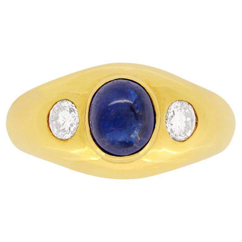 Cartier Vintage Cabochon Sapphire and Diamond Signet Ring, c.1980s For Sale