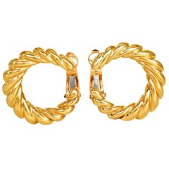 Cartier Vintage Circa 1980 18K Gold Grooved Hoop Earrings