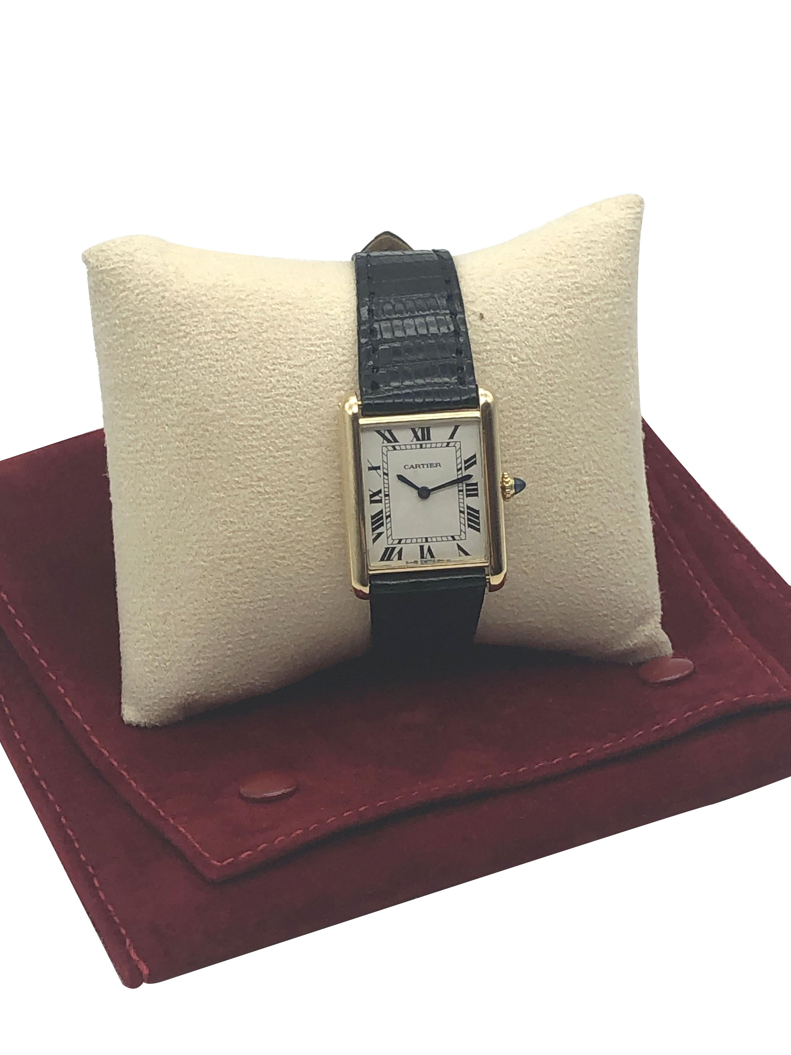 Cartier Vintage Classic Yellow Gold Tank Wrist Watch In Excellent Condition In Chicago, IL