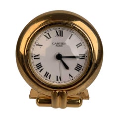 Cartier Retro Colisee Gold Metal Desk Table Clock Alarm Time Piece