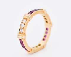 Cartier - Vintage Contessa Wedding Band in Yellow and White Gold, Diamonds, Rubi