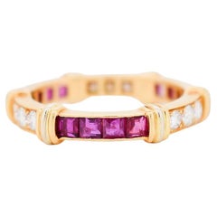 Cartier - Fede nuziale vintage Contessa in oro giallo e bianco, diamanti e rubini