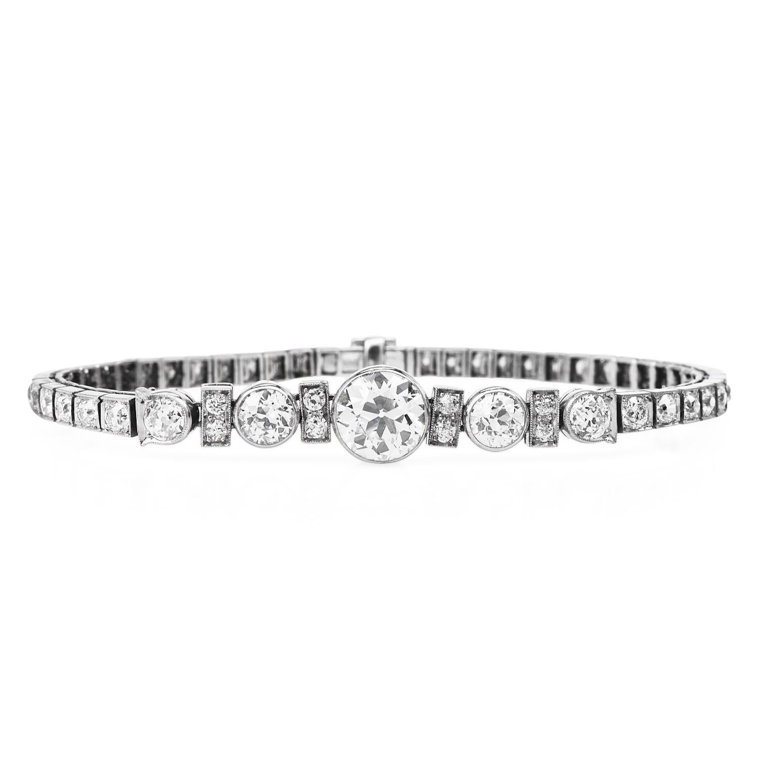 Cartier Vintage Deco 6,35 Karat europäisches Diamant-Line-Armband (Rundschliff) im Angebot
