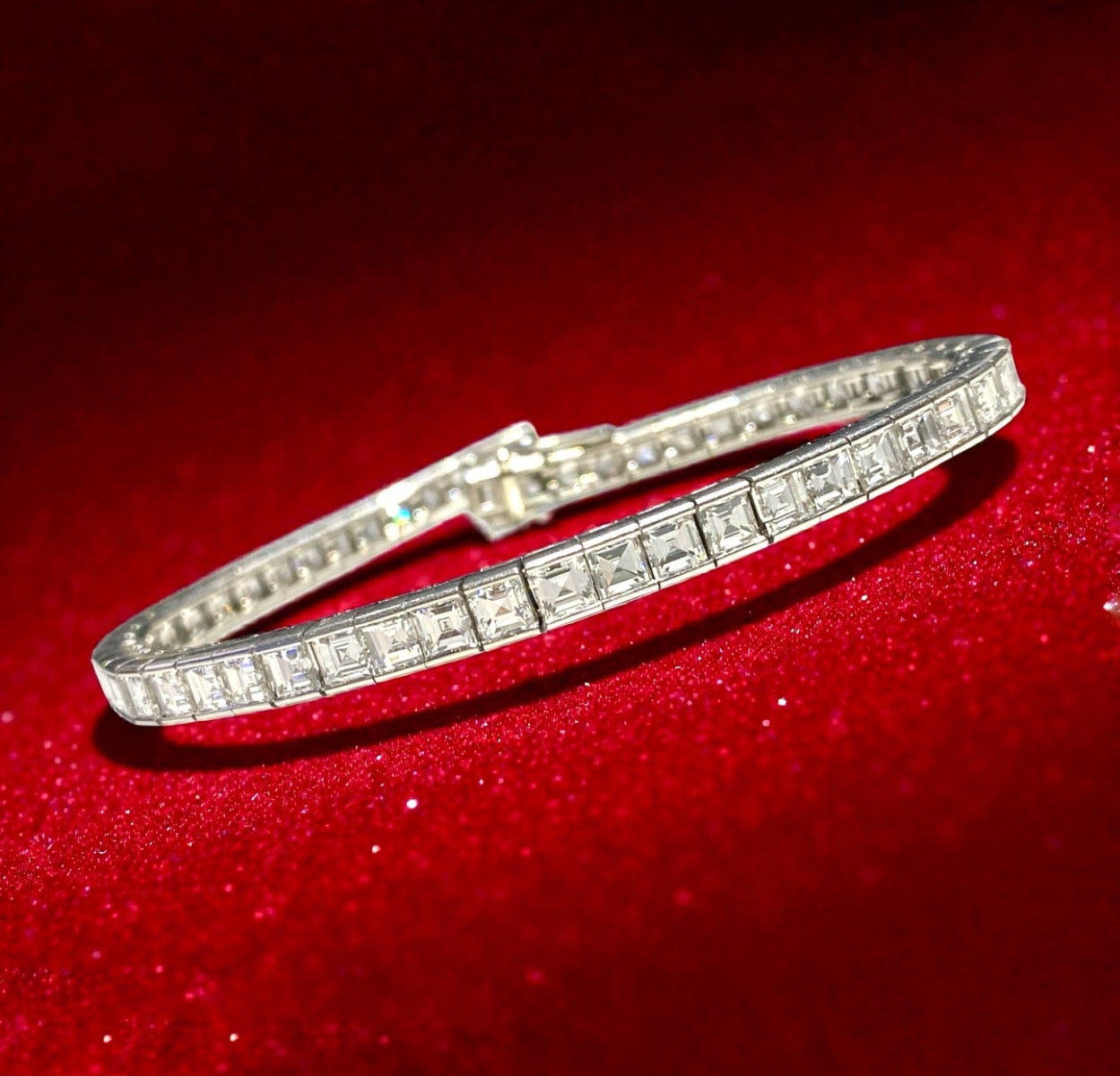 Cartier Vintage Deco Asscher Diamond Platinum Line Tennis Bracelet