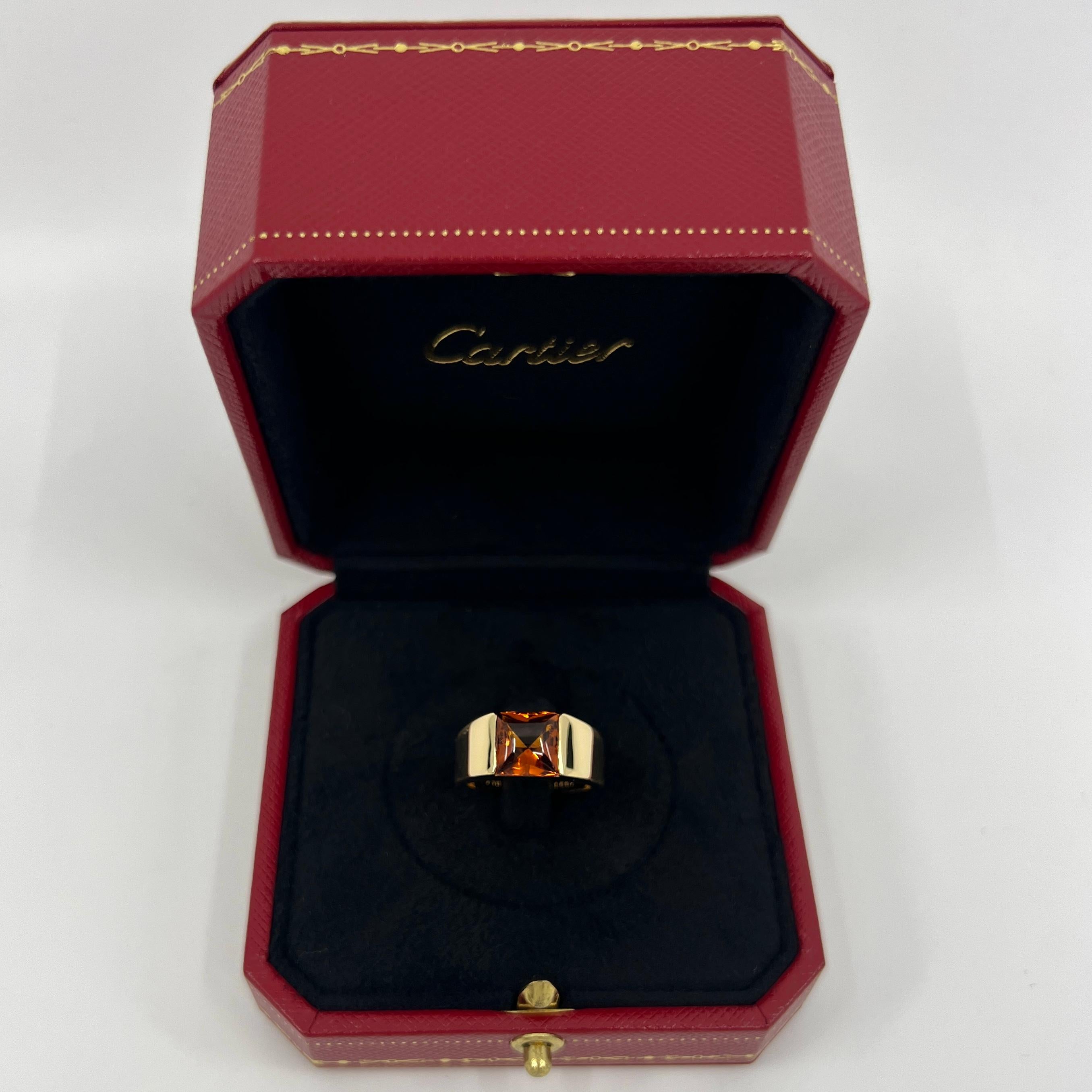 Cartier Vintage Deep Orange Citrine 18k Yellow Gold Tank Solo Band Ring 51 For Sale 7