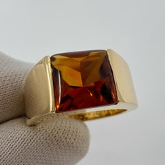 Cartier Vintage Deep Orange Citrine 18k Yellow Gold Tank Solo Band Ring 51