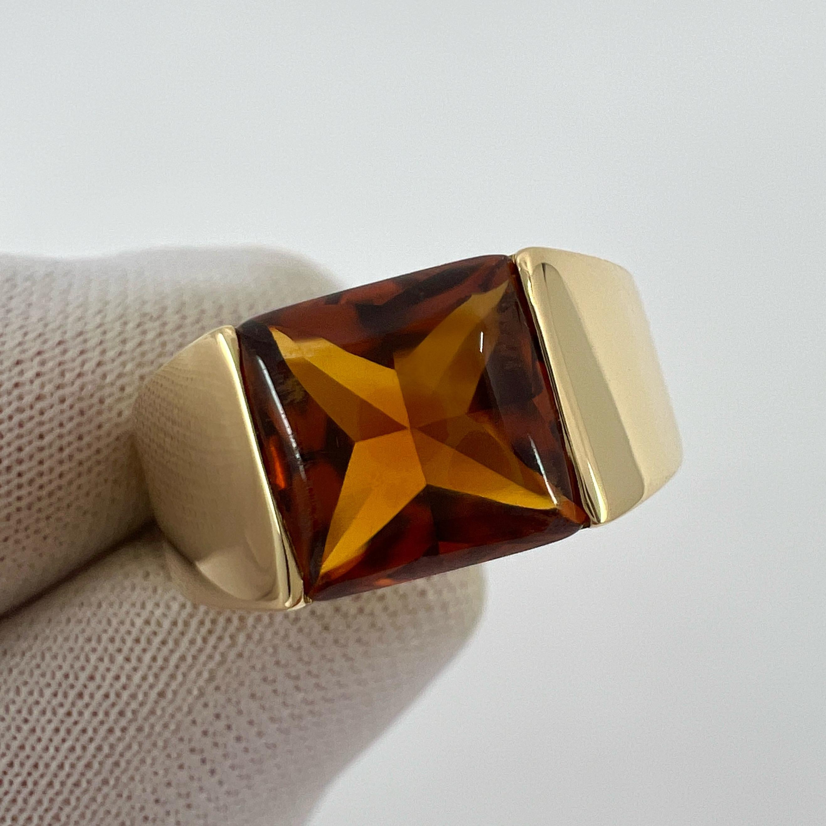 Cartier Vintage Deep Orange Citrine 18k Yellow Gold Tank Solo Band Ring 51 In Excellent Condition For Sale In Birmingham, GB