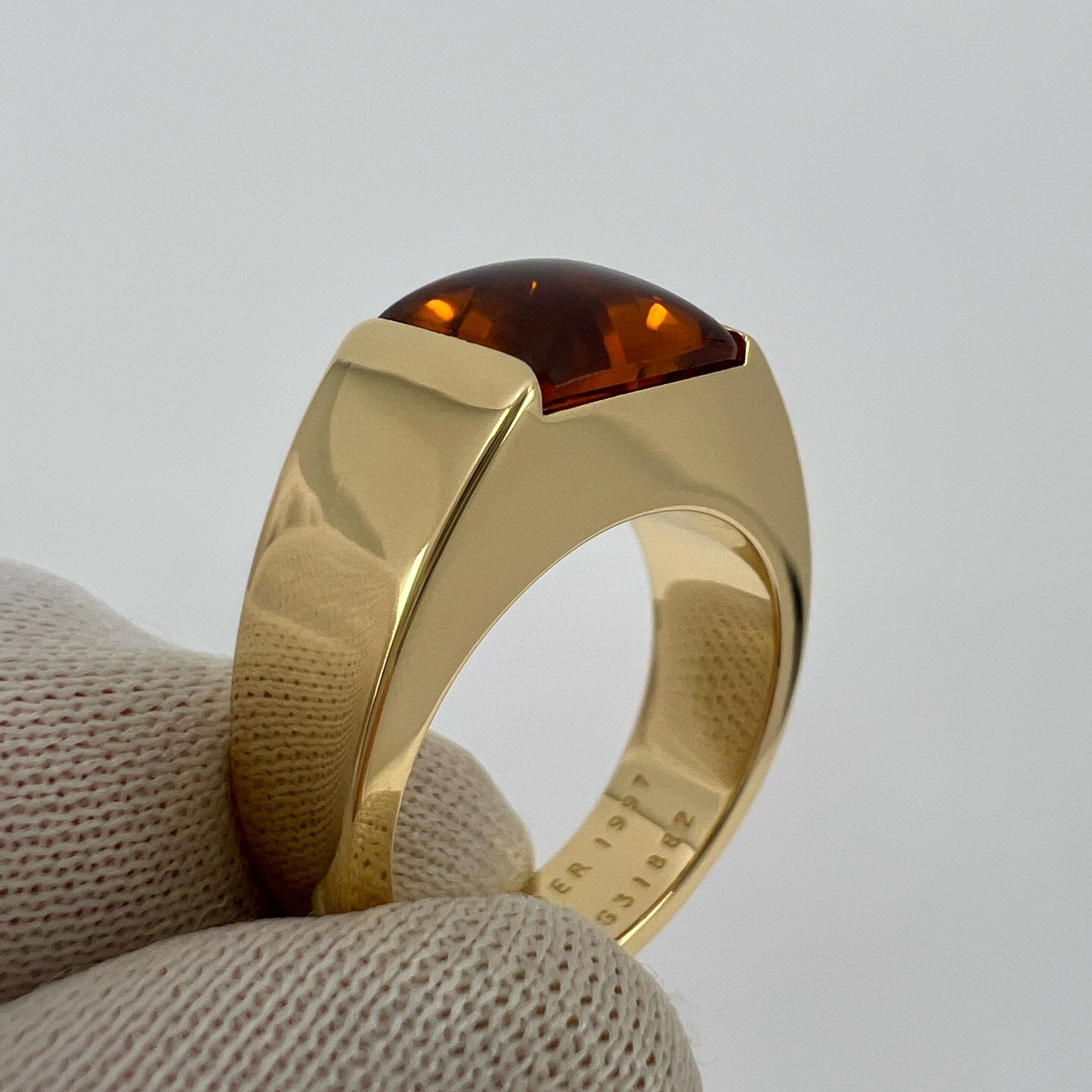 Women's or Men's Cartier Vintage Deep Orange Citrine 18k Yellow Gold Tank Solo Band Ring 51 For Sale