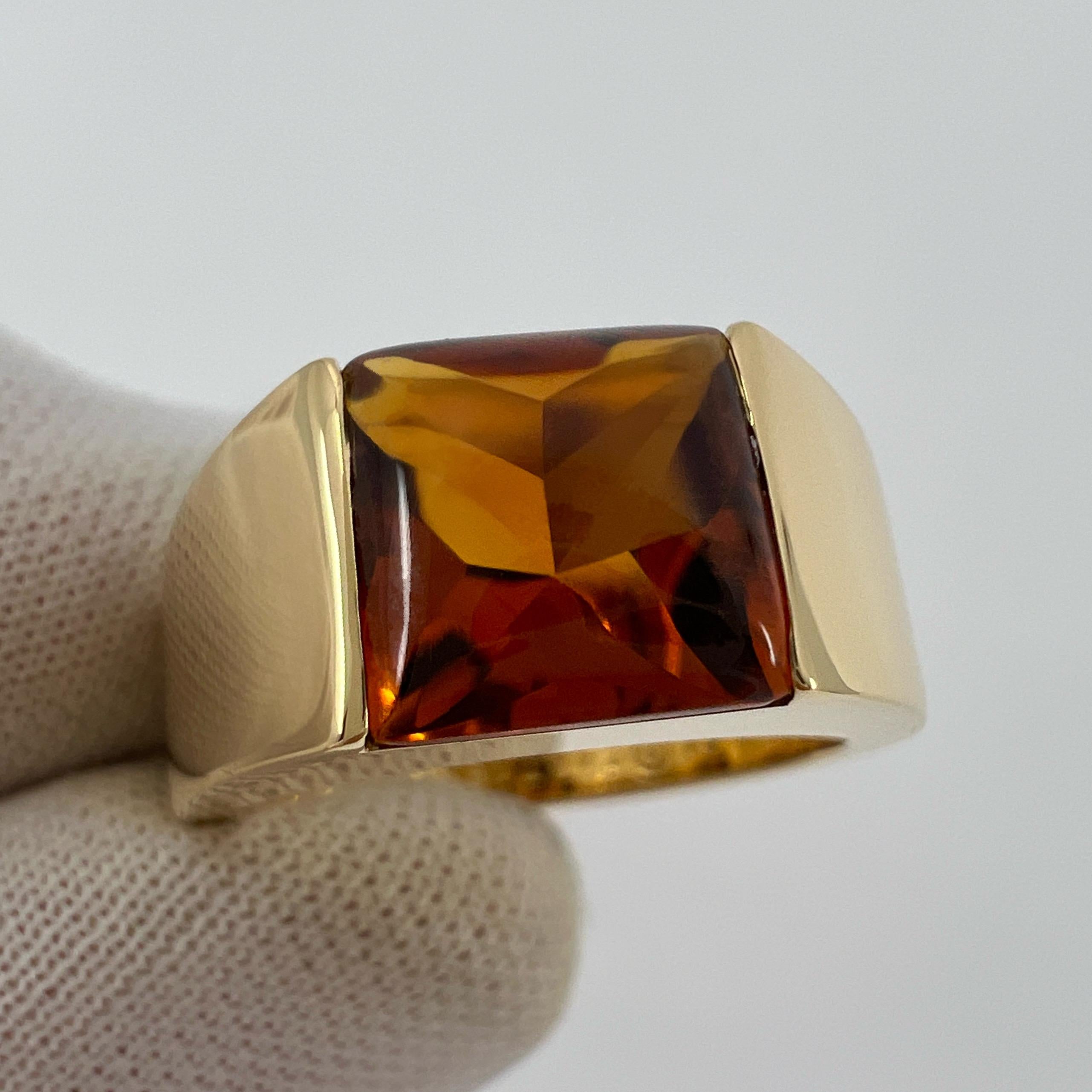 Cartier Vintage Deep Orange Citrine 18k Yellow Gold Tank Solo Band Ring 51 For Sale 1