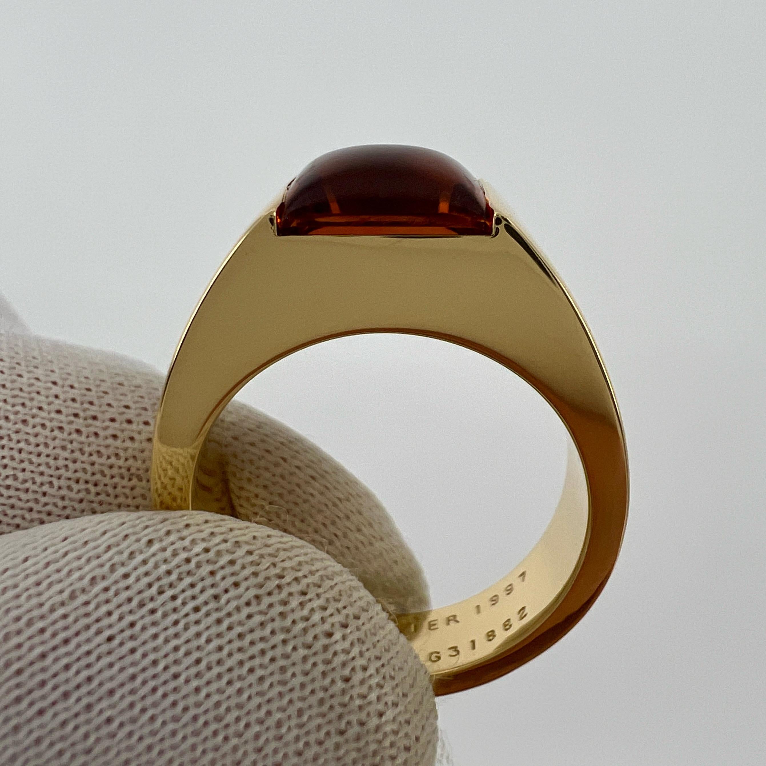 Cartier Vintage Deep Orange Citrine 18k Yellow Gold Tank Solo Band Ring 51 For Sale 2
