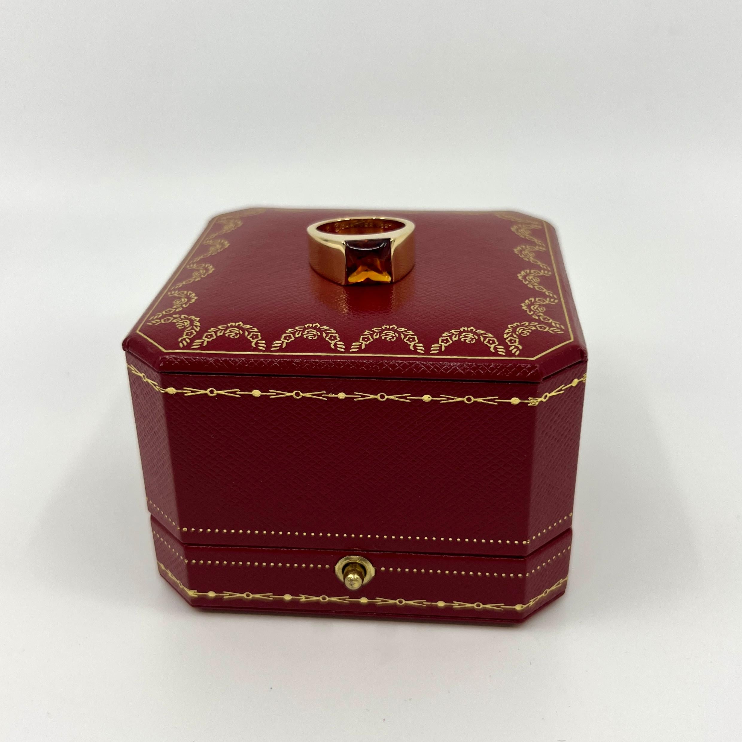 Cartier Vintage Deep Orange Citrine 18k Yellow Gold Tank Solo Band Ring 51 For Sale 3