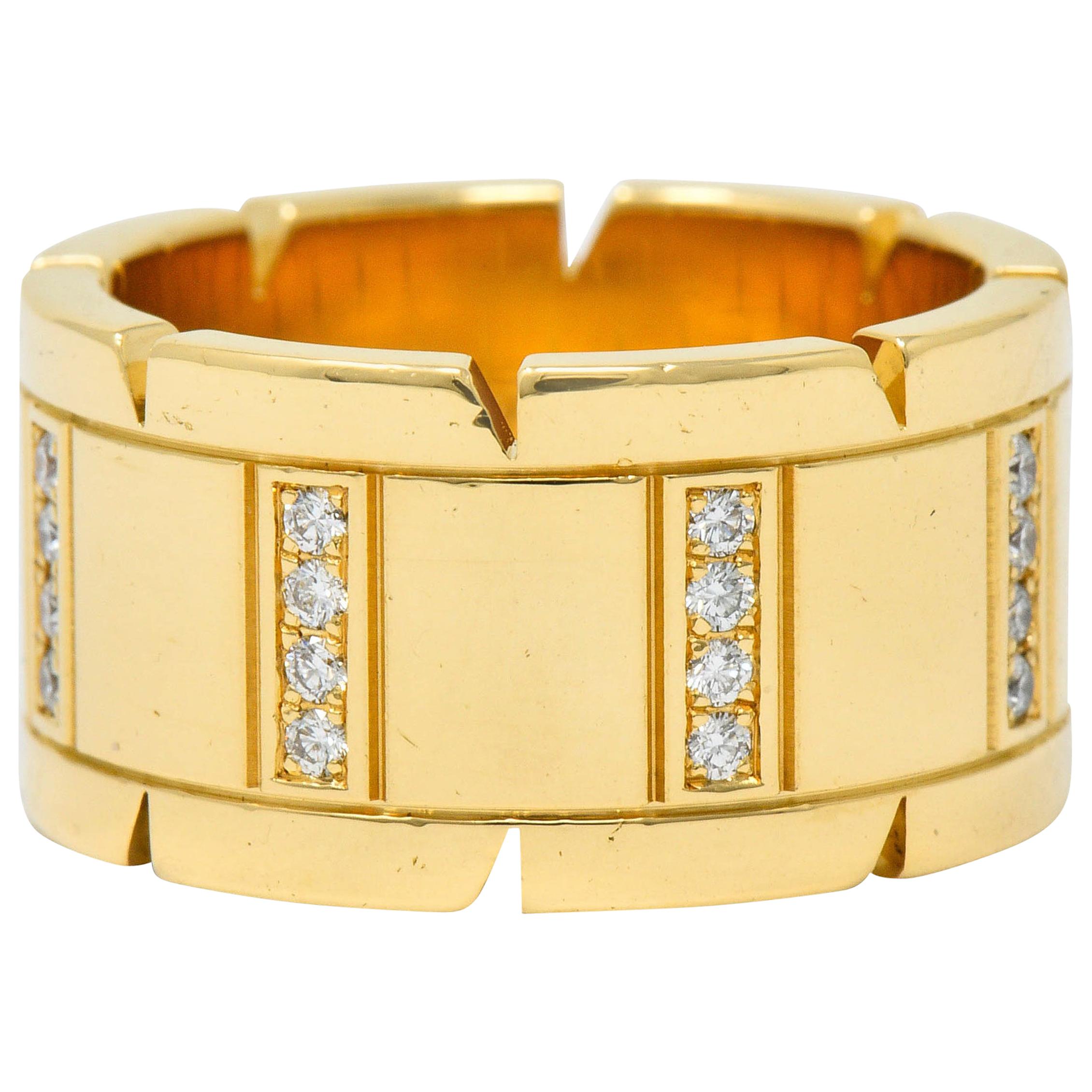 Cartier Vintage Diamond 18 Karat Gold Unisex Tank Francaise Band Ring