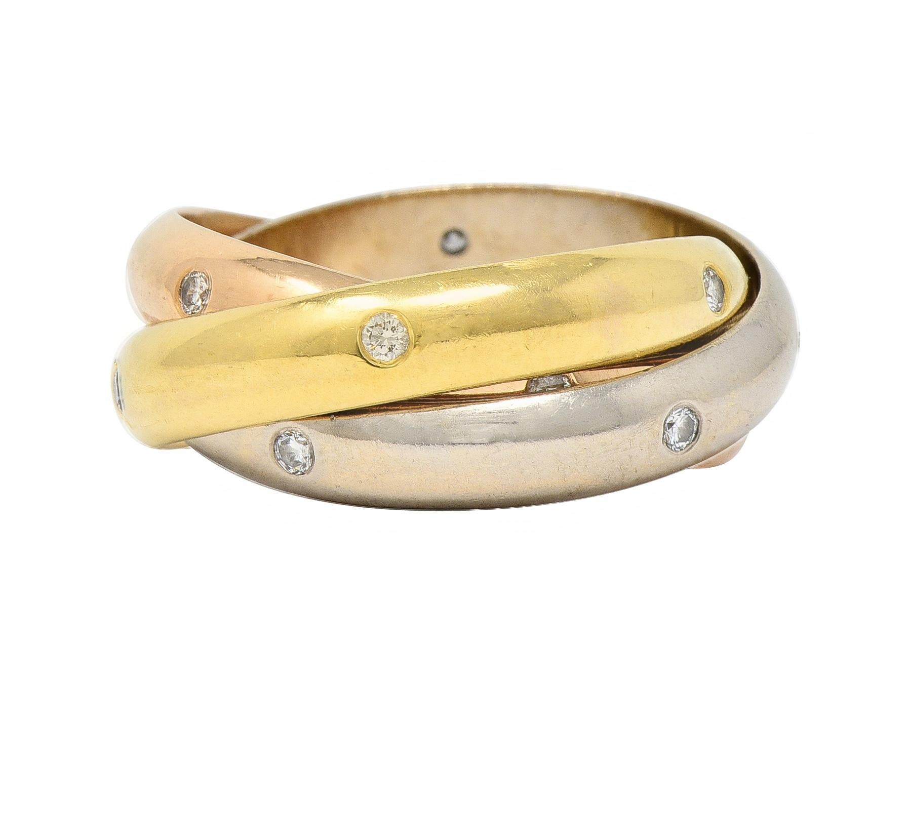 Cartier Vintage Diamant 18 Karat Tri-Colored Gold Trinity Rolling Band Ring, Vintage (Zeitgenössisch) im Angebot