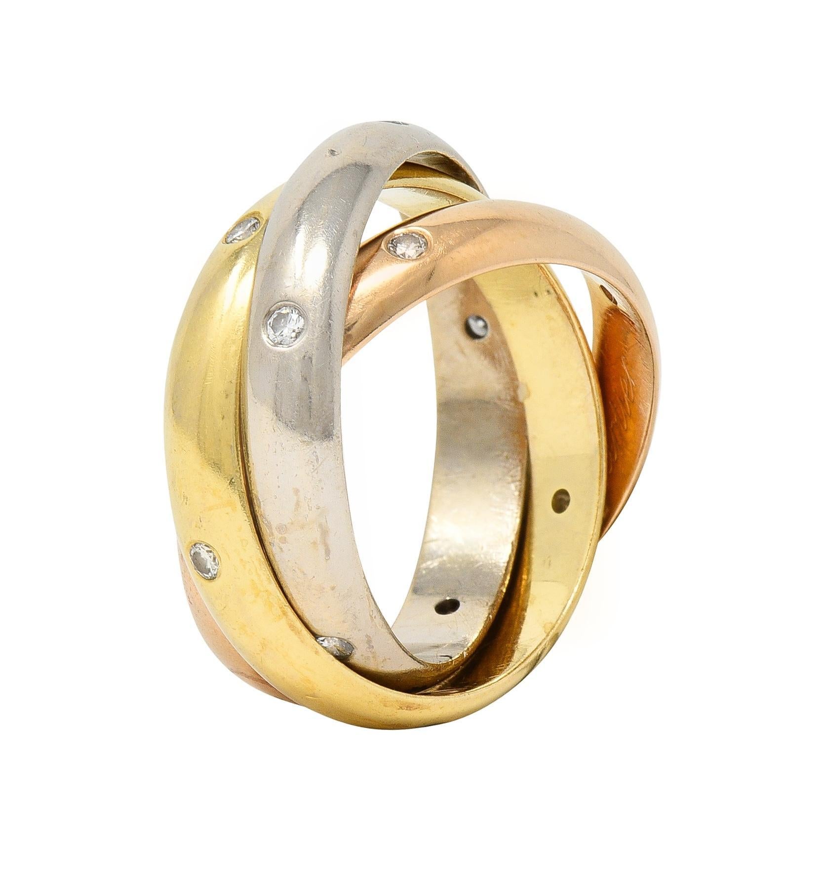 Cartier Vintage Diamond 18 Karat Tri-Colored Gold Trinity Rolling Band Ring For Sale 3
