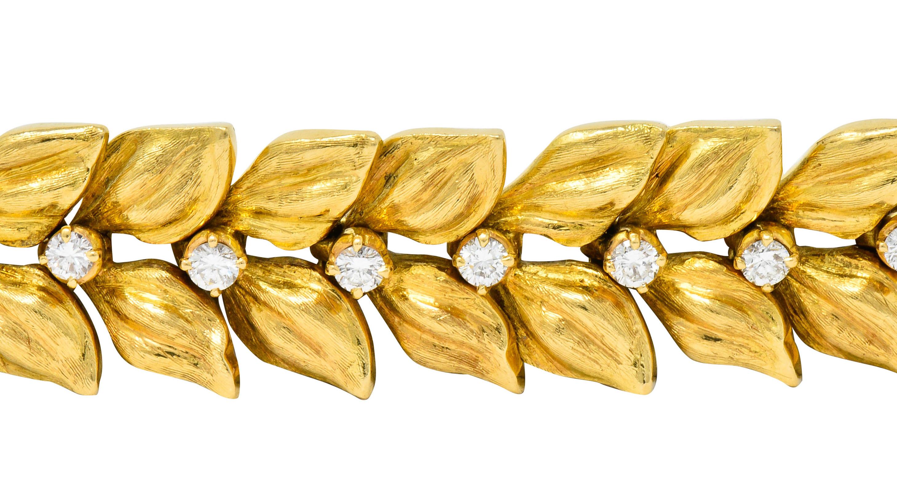 Brilliant Cut Cartier Vintage Diamond 18 Karat Yellow Gold Foliate Link Bracelet
