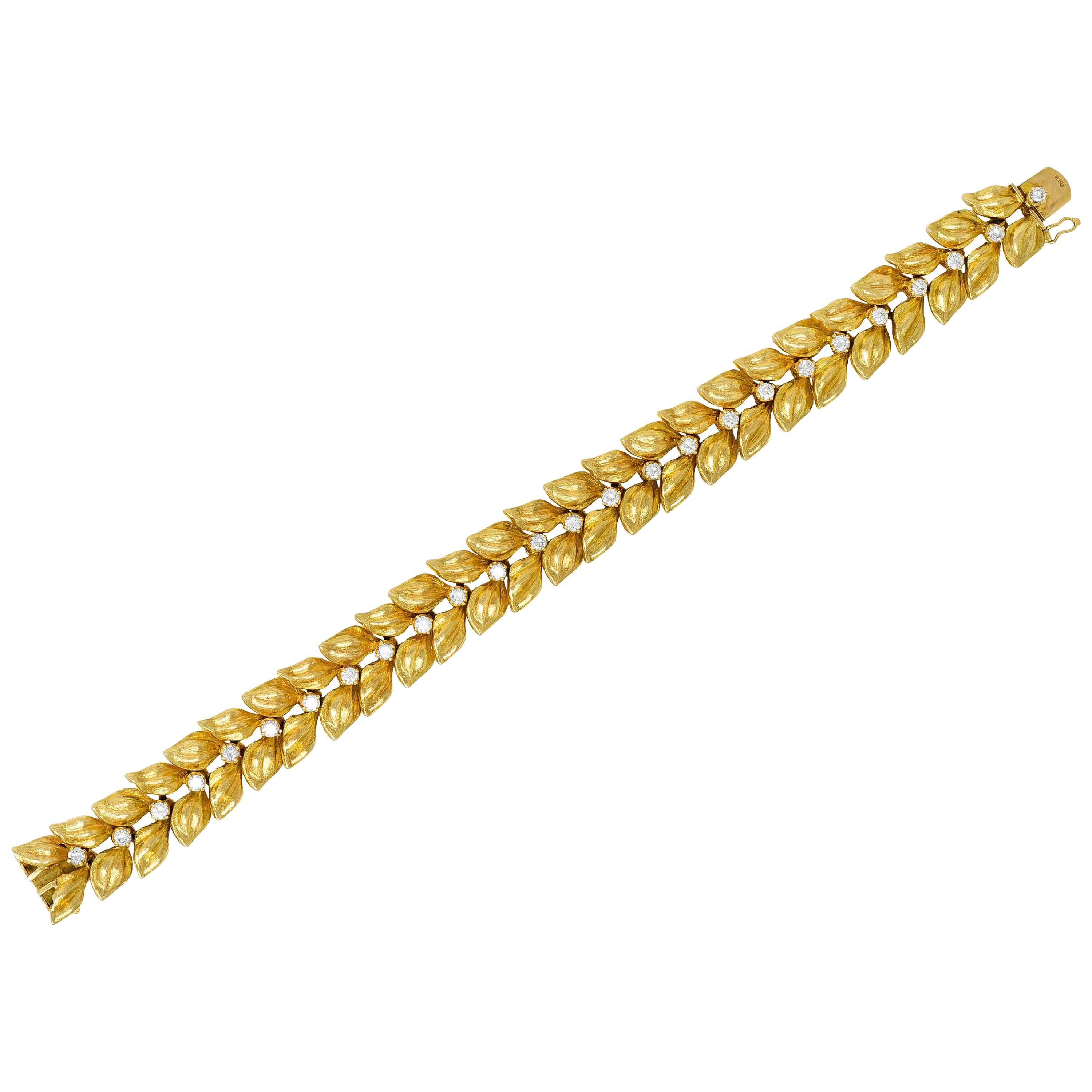 Cartier Vintage Diamond 18 Karat Yellow Gold Foliate Link Bracelet