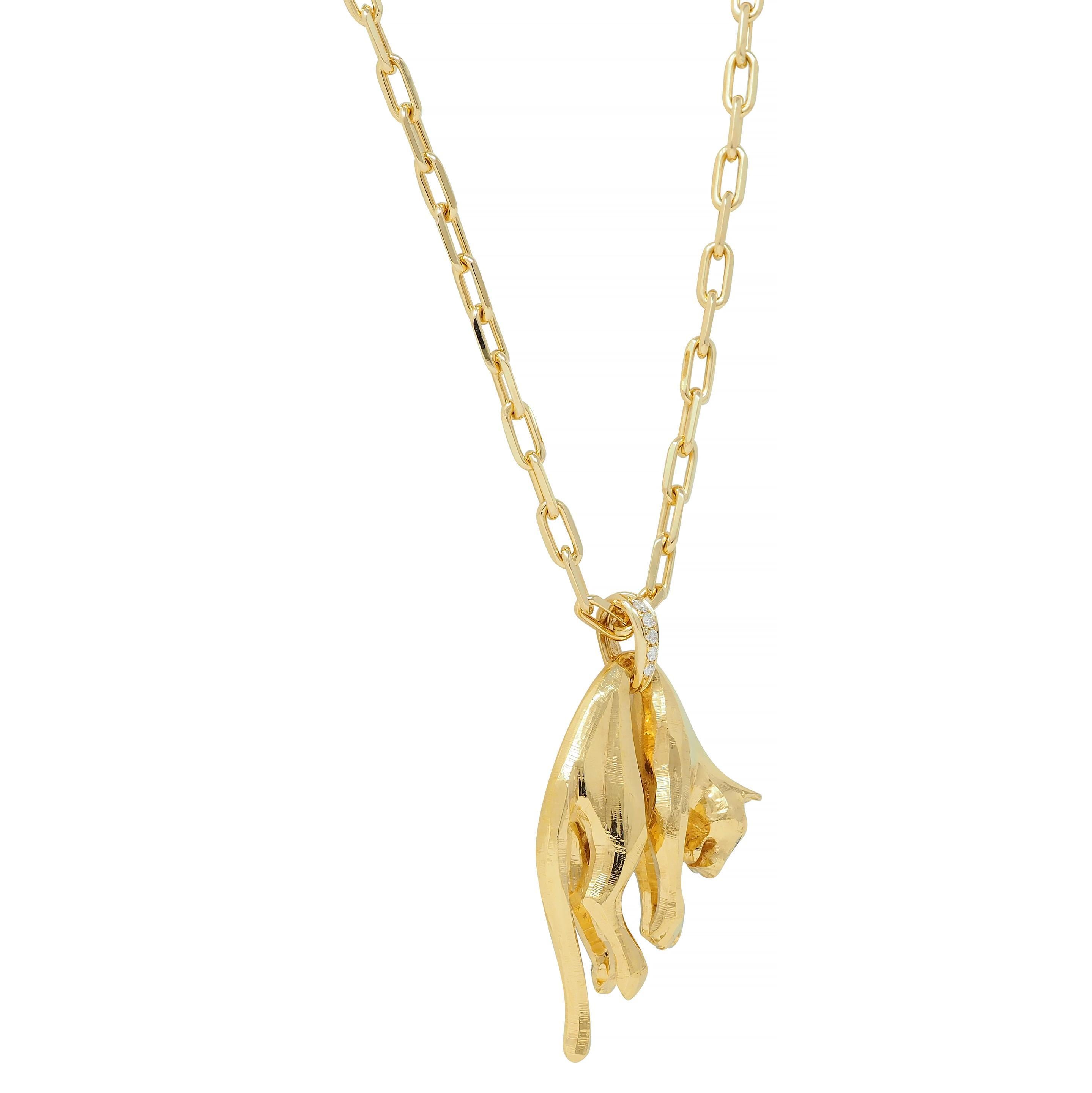 Cartier Vintage Diamant-Halskette mit hängendem Panther-Anhänger, Vintage, 18 Karat Gelbgold im Zustand „Hervorragend“ in Philadelphia, PA