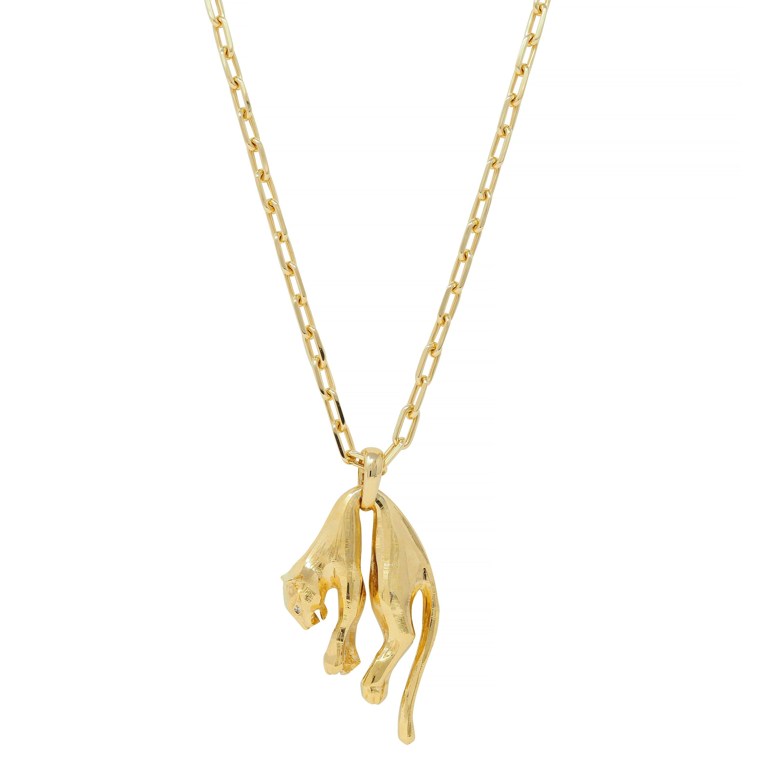 Cartier Vintage Diamant-Halskette mit hängendem Panther-Anhänger, Vintage, 18 Karat Gelbgold für Damen oder Herren