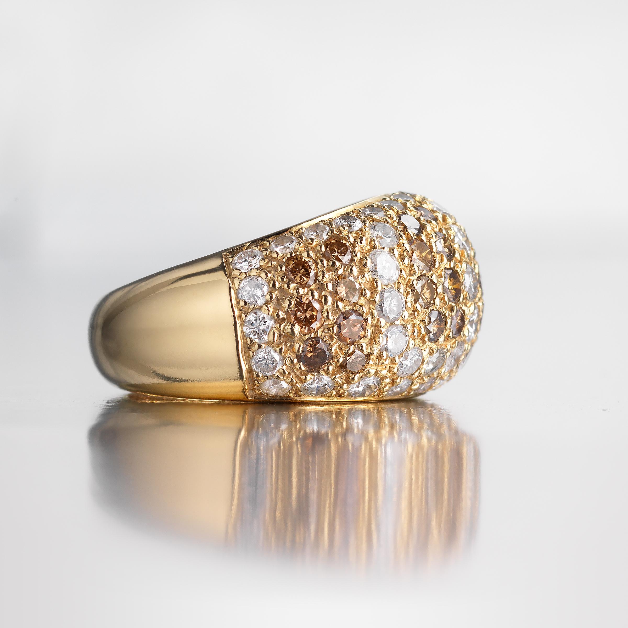 Taille brillant Cartier Bague bombée vintage en or 18 carats et diamants en vente