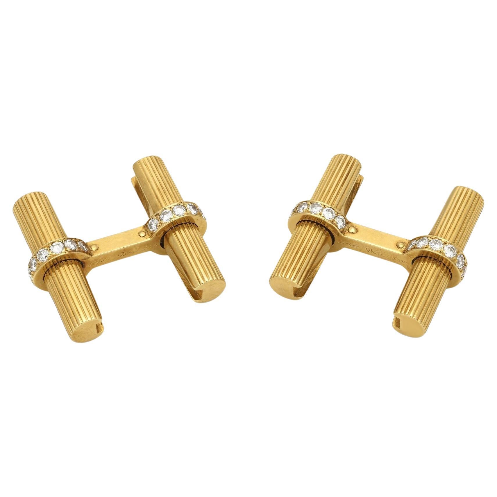 Cartier Vintage Diamond and 18ct Yellow Gold Baton Cufflinks circa 1970