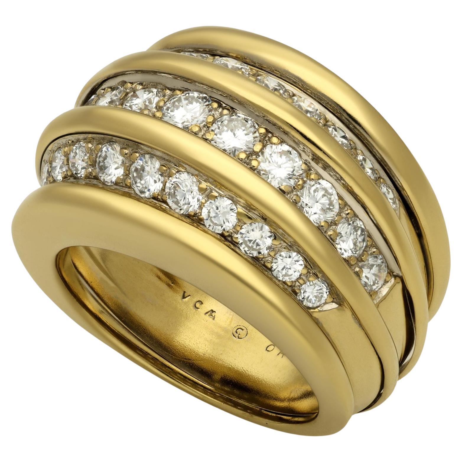 Van Cleef & Arpels Vintage Diamond 18ct Yellow Gold Bombe Shaped Ring Circa 1980 For Sale