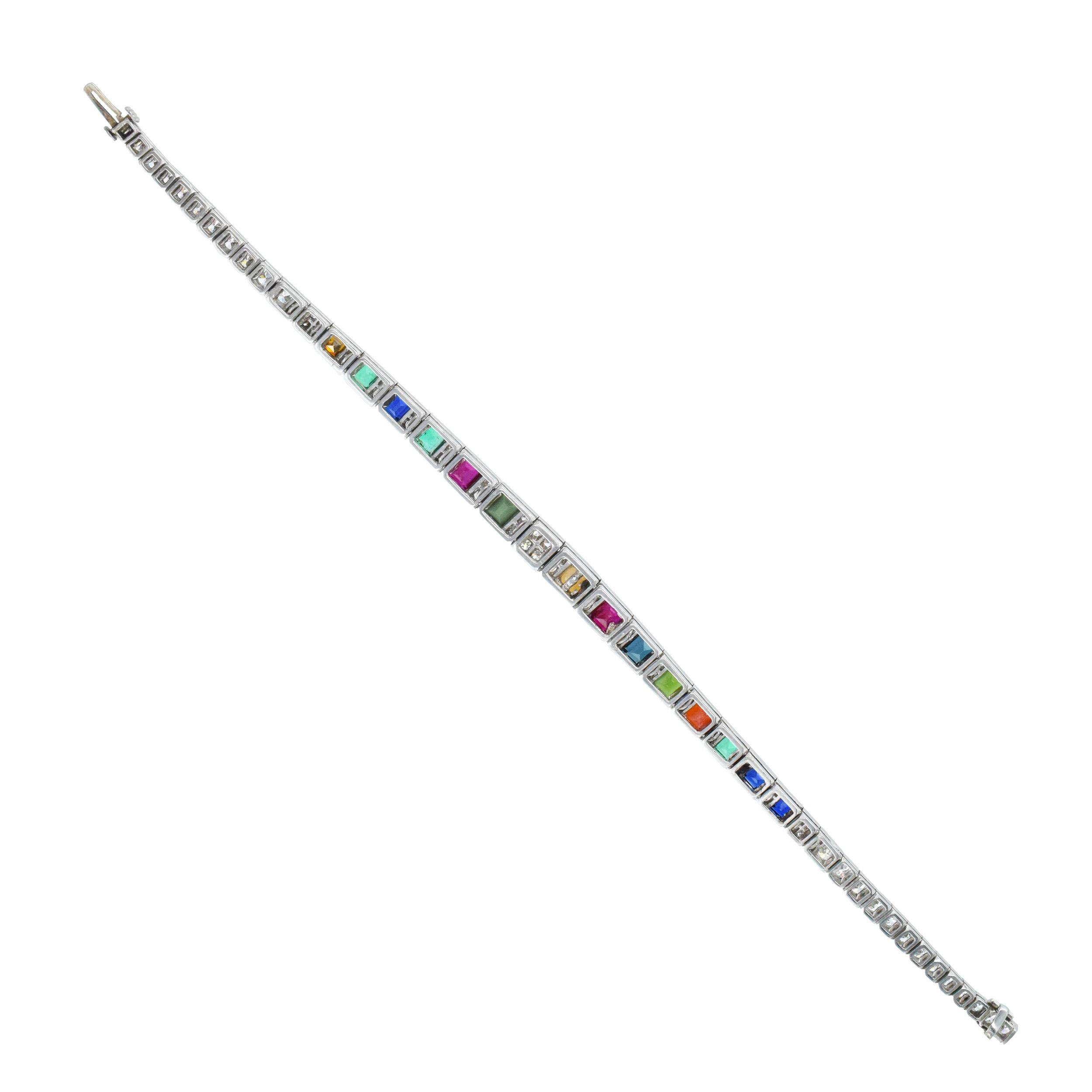 CARTIER Bracelet Vintage en diamant, pierres précieuses et perles en platine. en vente 6