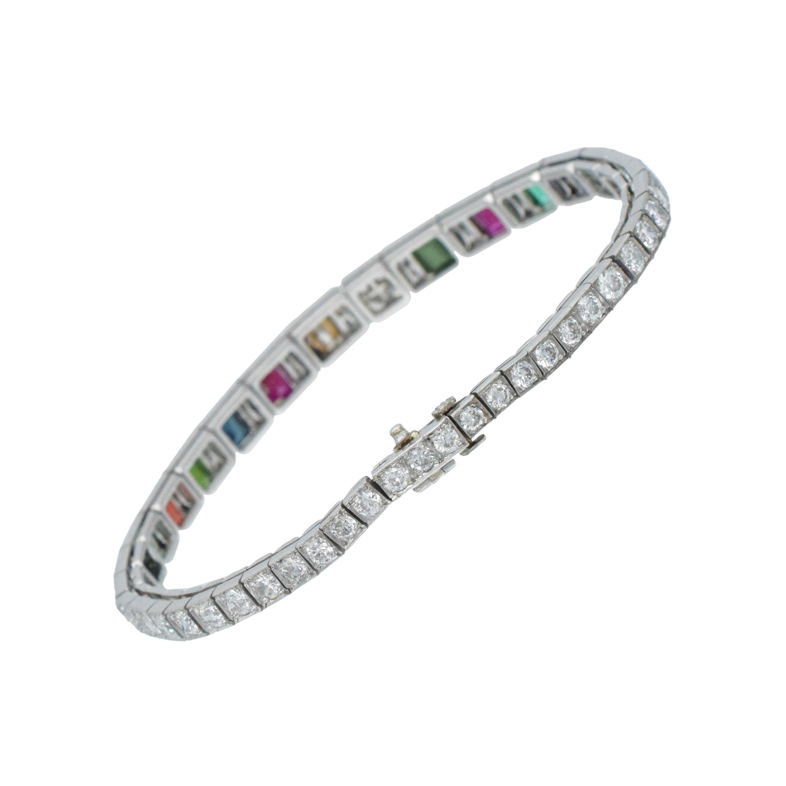 CARTIER Bracelet Vintage en diamant, pierres précieuses et perles en platine. Excellent état - En vente à New York, NY