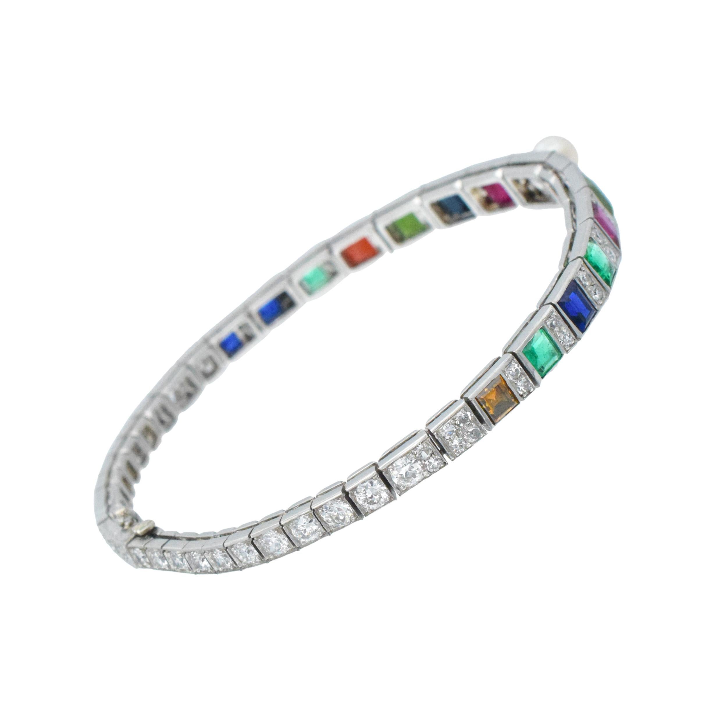 CARTIER Bracelet Vintage en diamant, pierres précieuses et perles en platine. Unisexe en vente