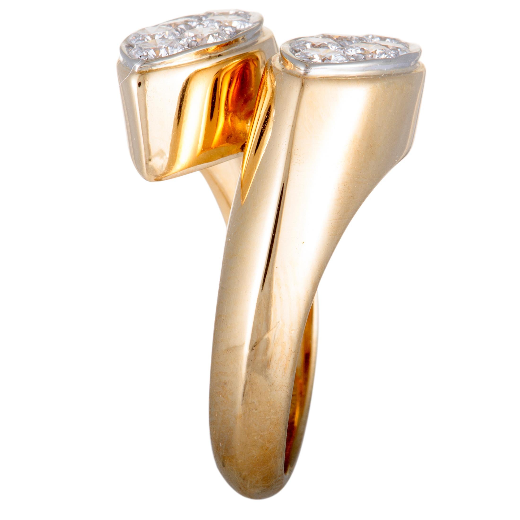 Cartier Vintage Diamond Pave Yellow and White Gold Bypass Ring In Excellent Condition In Southampton, PA