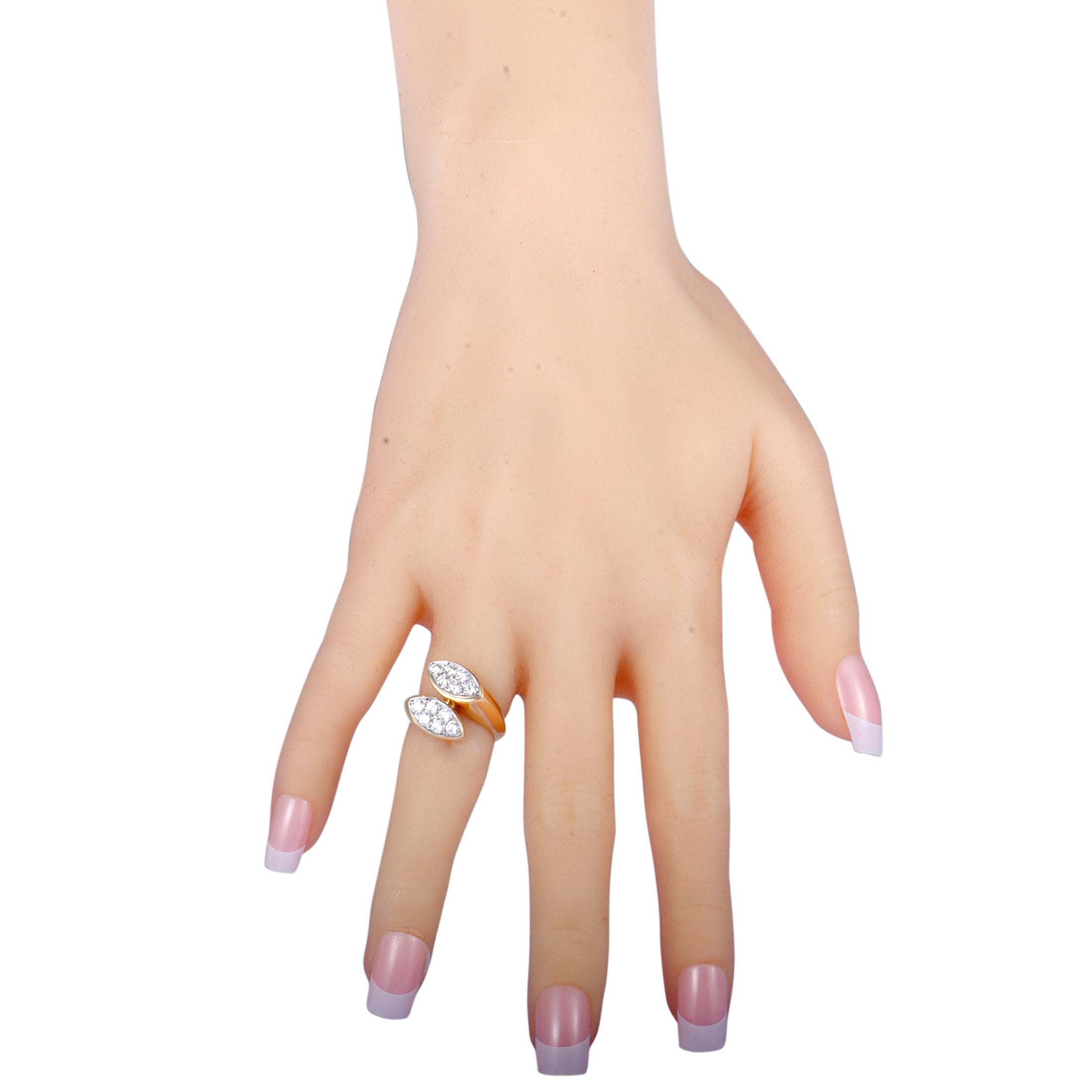Women's Cartier Vintage Diamond Pave Yellow and White Gold Bypass Ring