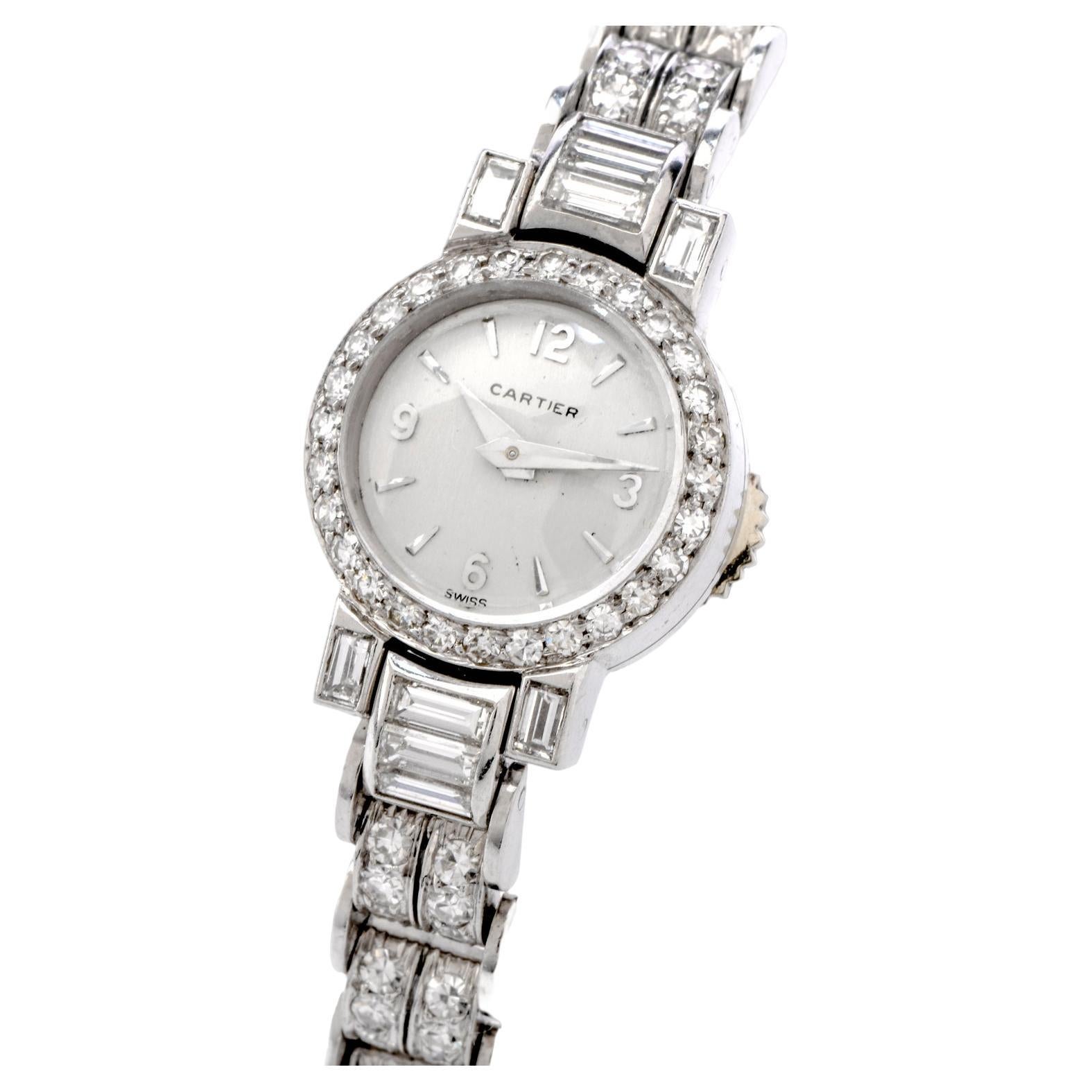 Cartier Vintage Diamond Platinum Collectible Ladies  Dress Watch For Sale