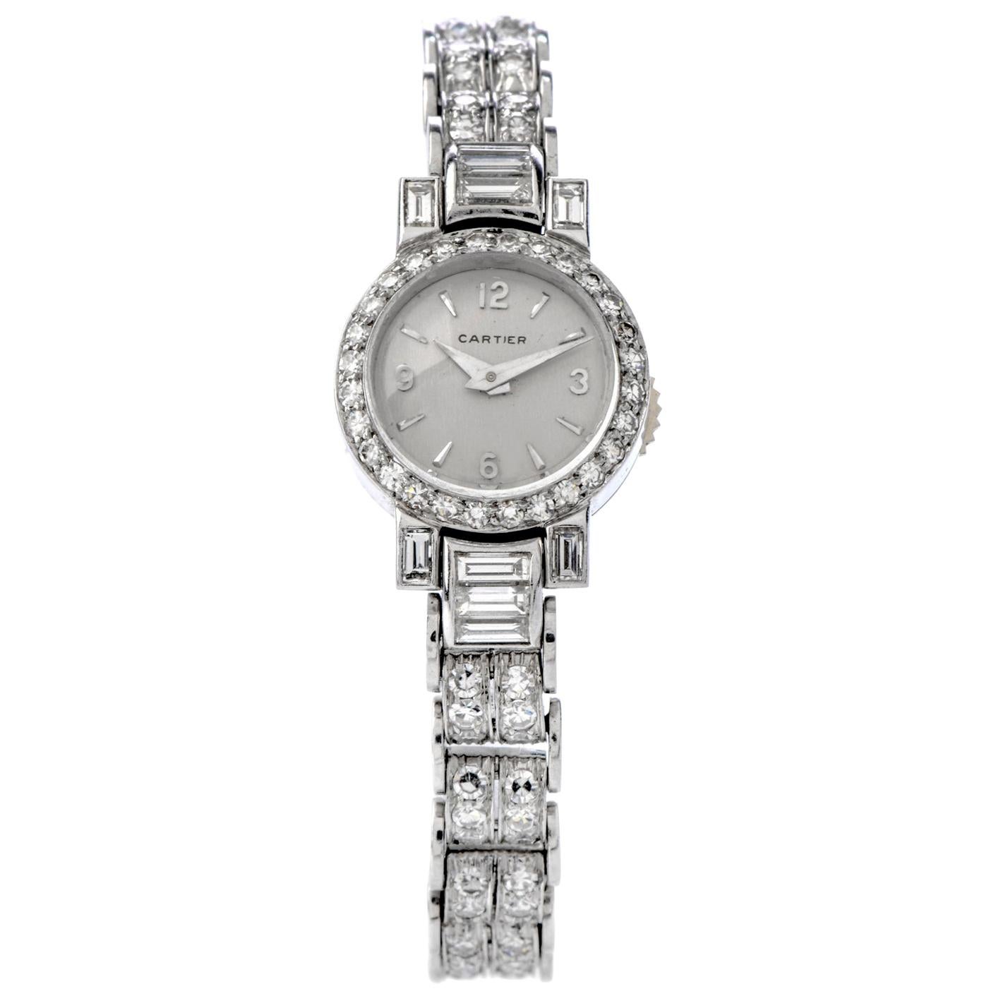 Cartier Vintage Diamond Platinum Swiss Collectible Ladies Watch