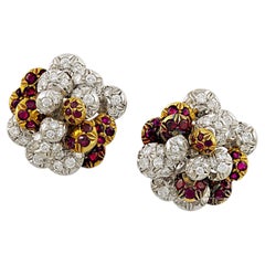Cartier Vintage Diamond Ruby Bombe Button Earrings