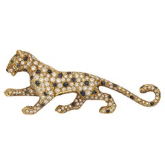 Cartier Vintage Diamond & Sapphire Panther Brooch in 18ct Yellow Gold