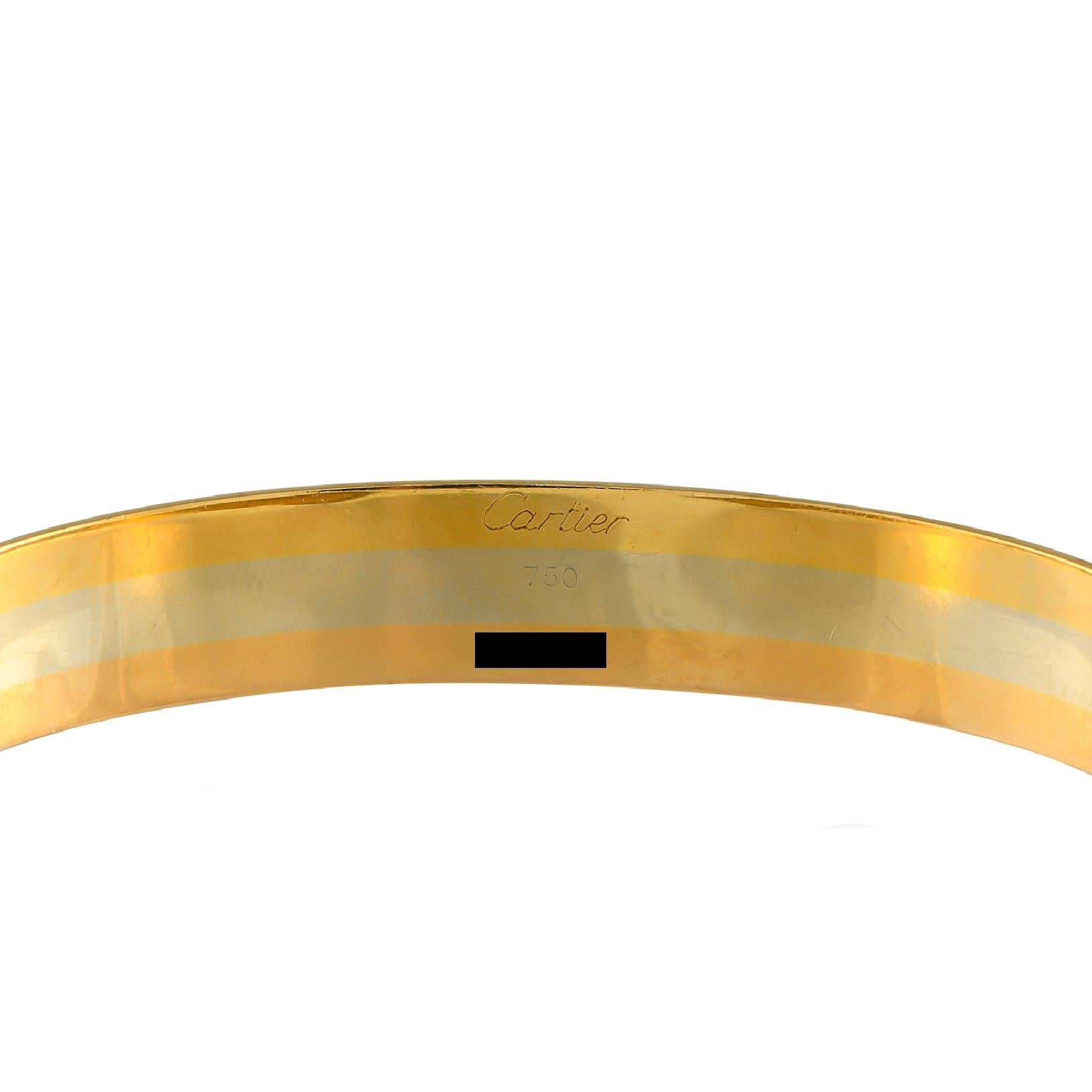 Round Cut Cartier Vintage Double C 18K Rose, Yellow and White Gold Diamond Bangle Bracelet