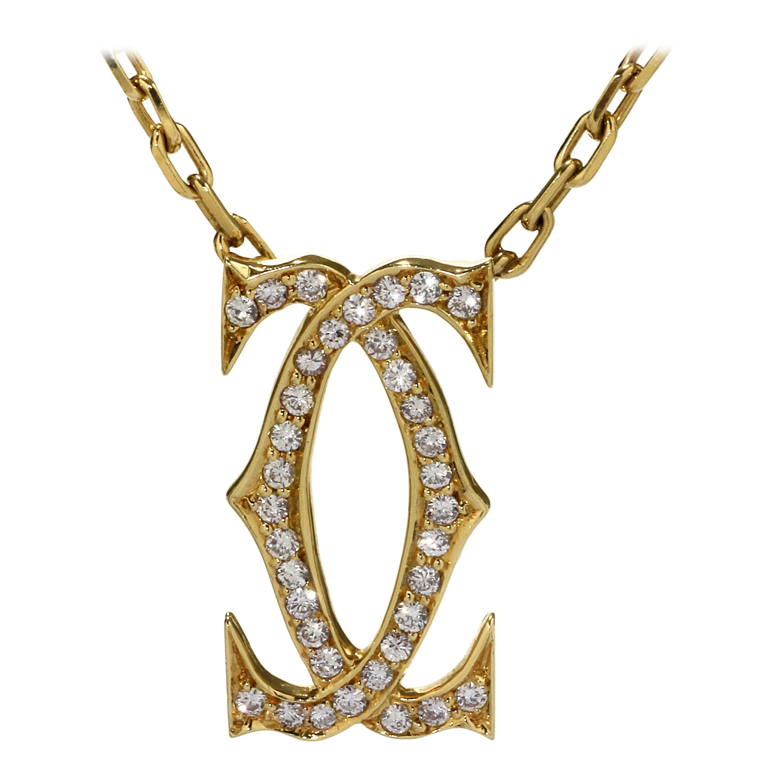 Cartier Double C Diamond Gold Necklace at 1stDibs