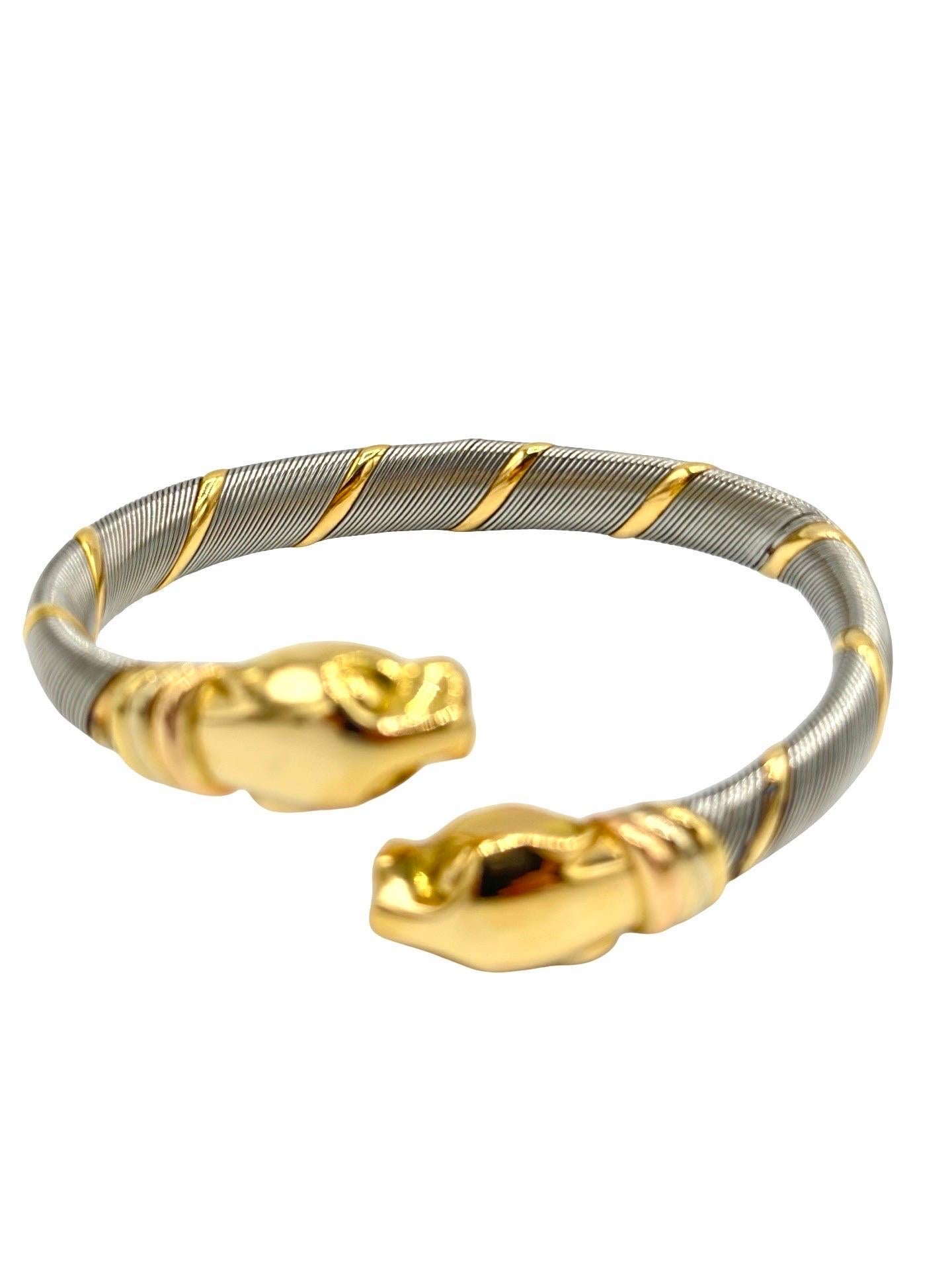 Rétro Cartier Bracciale Bypass Doppia Testa di Pantera Vintage in oro 18 carati in vendita