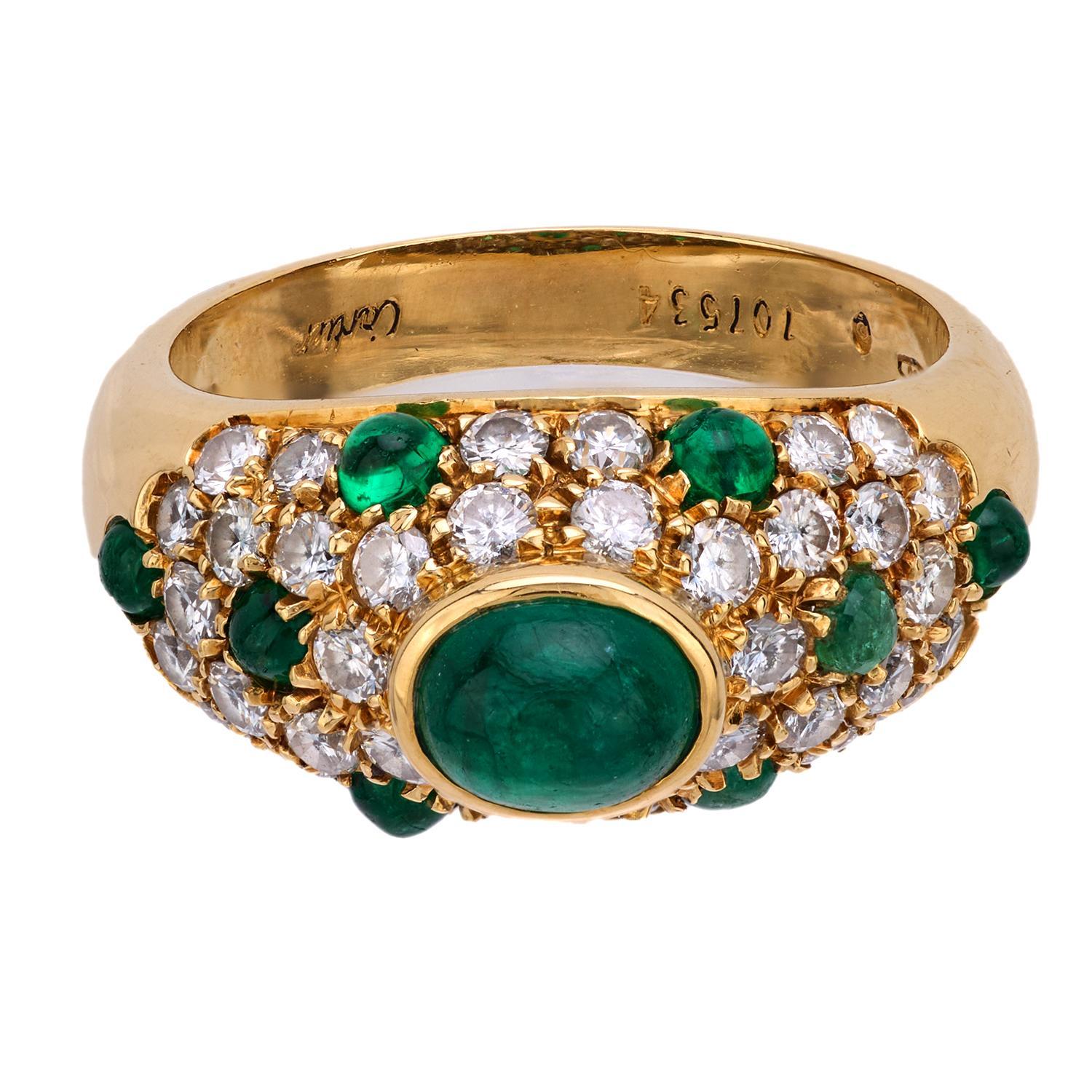 Moderno Anello Cartier vintage con smeraldo e diamante in oro giallo 18 carati