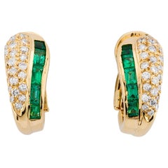 Cartier Vintage Emerald & Pave Diamond Earrings in 18K Yellow Gold
