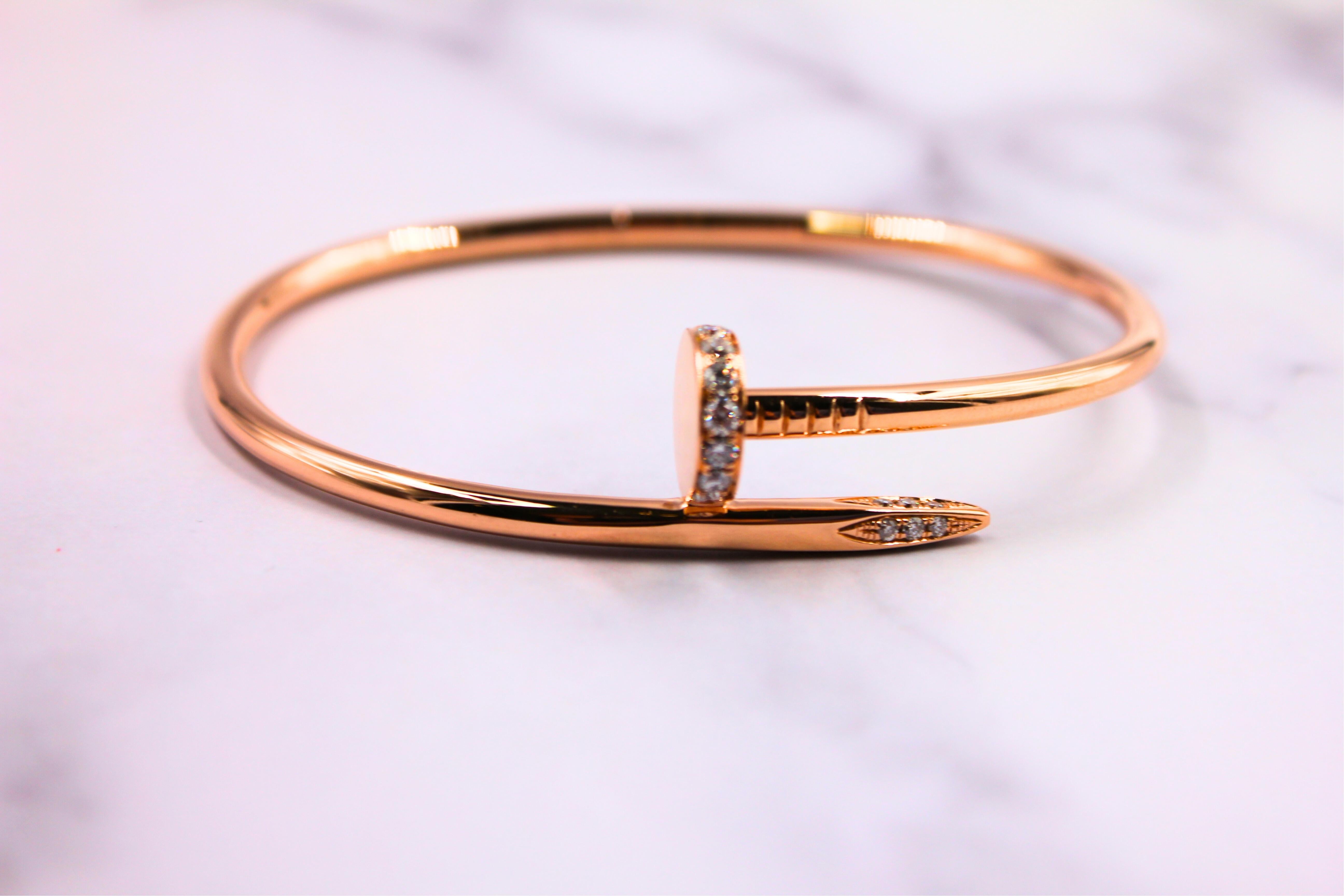 Cartier Vintage Estate Juste Un Clou Diamond Nail 18 Karat Rose Gold Bracelet 1