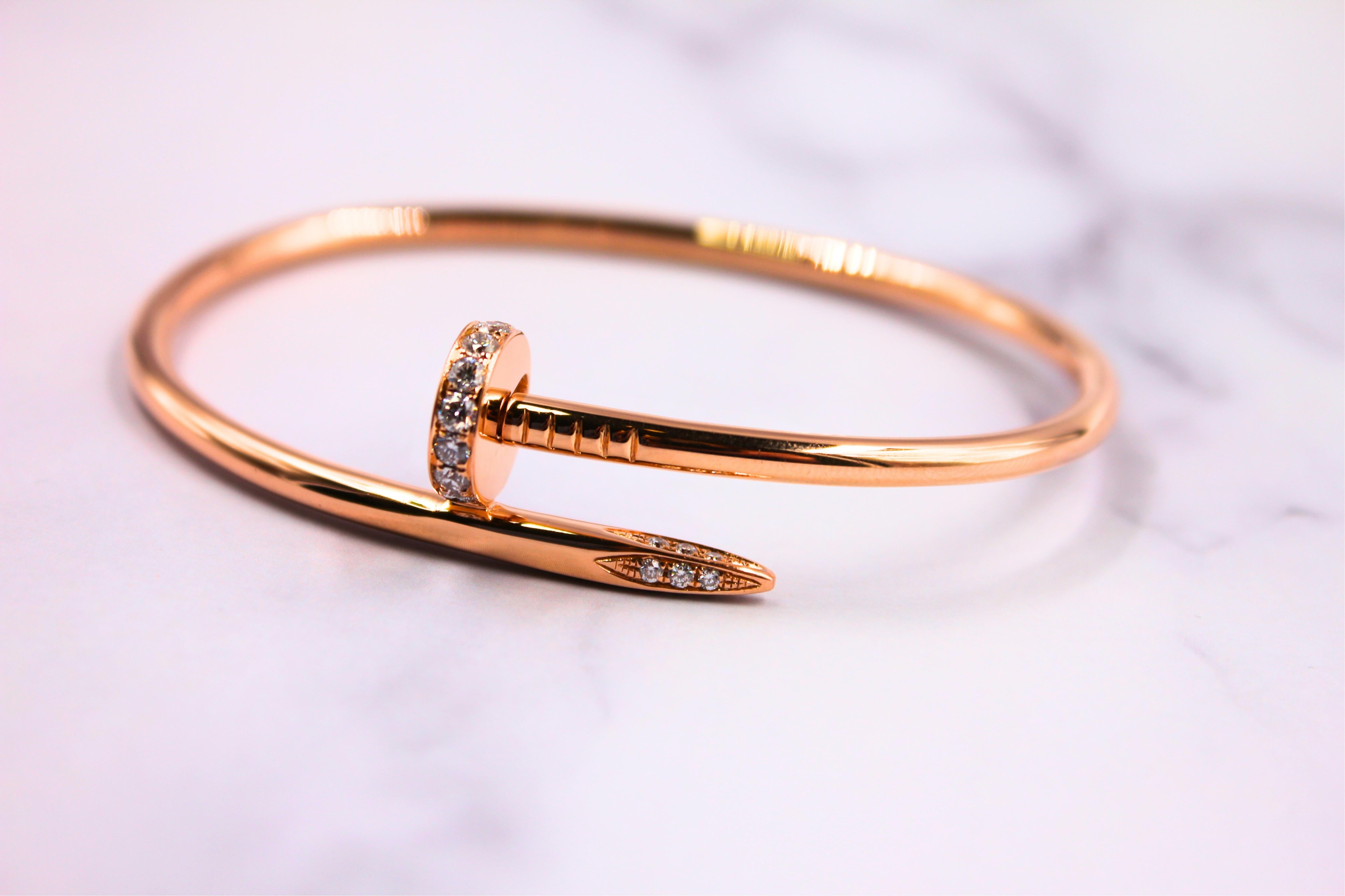 Cartier Vintage Estate Juste Un Clou Diamond Nail 18 Karat Rose Gold Bracelet 2
