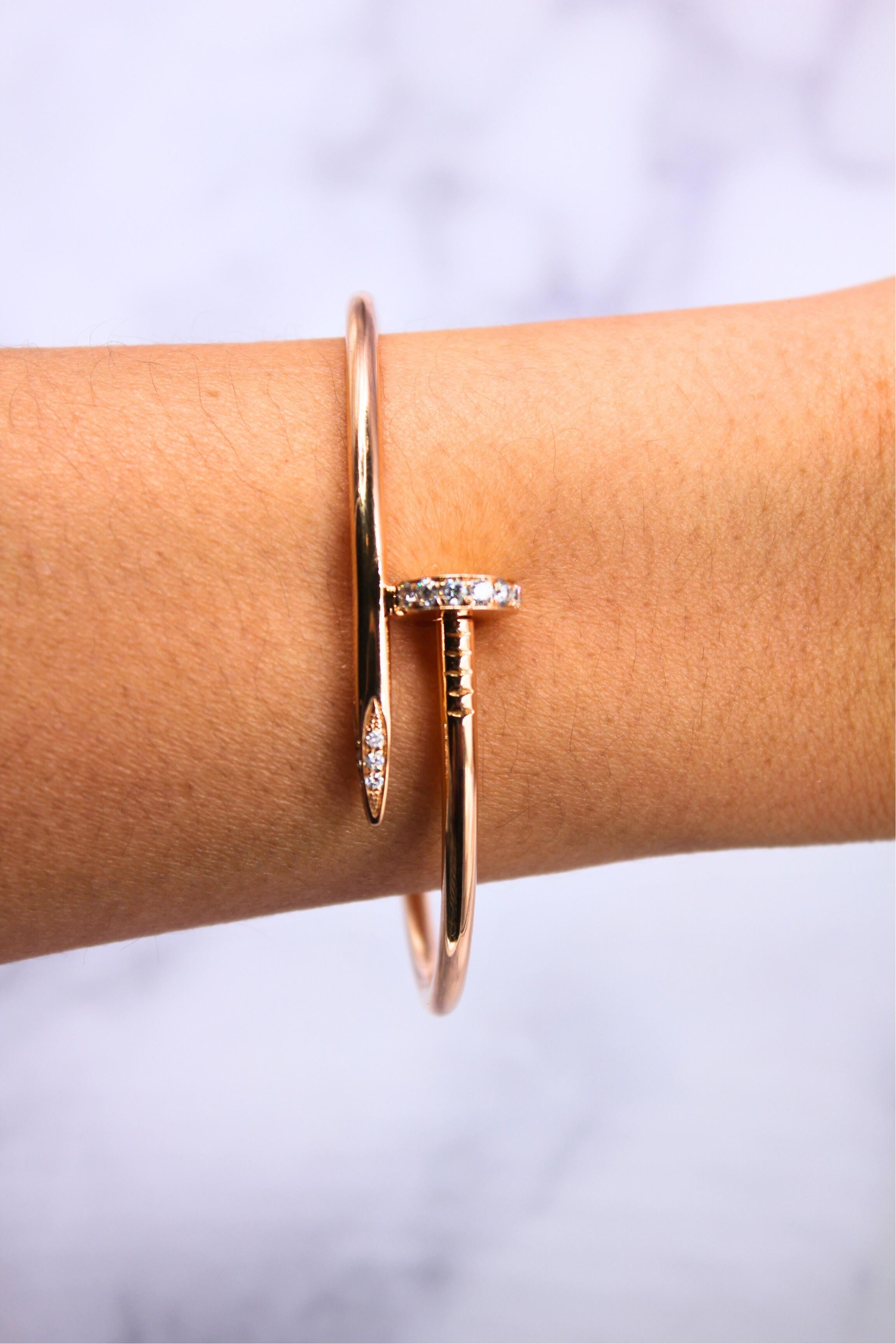 Cartier Vintage Estate Juste Un Clou Diamond Nail 18 Karat Rose Gold Bracelet 3