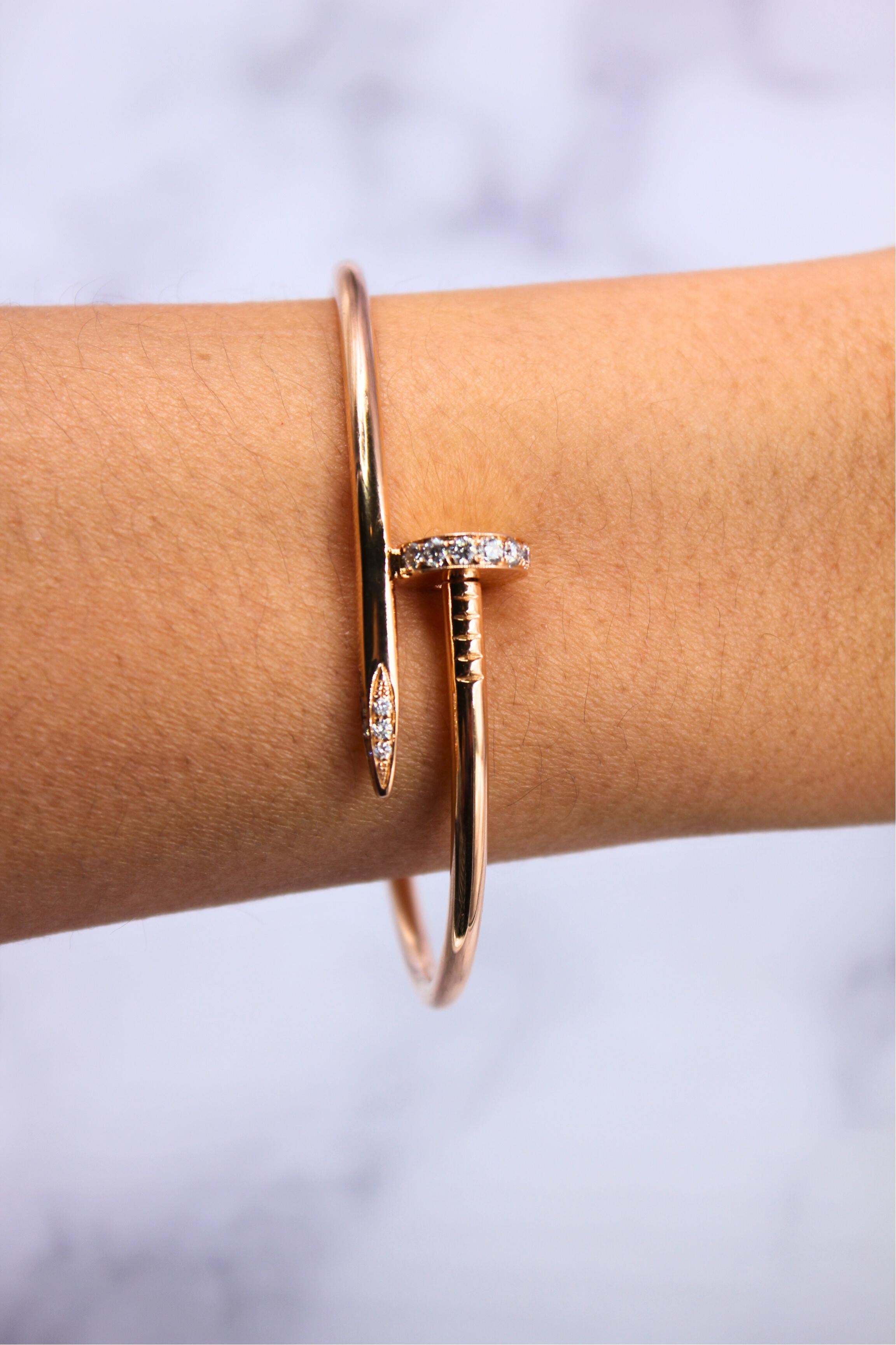 Cartier Vintage Estate Juste Un Clou Diamond Nail 18 Karat Rose Gold Bracelet 4