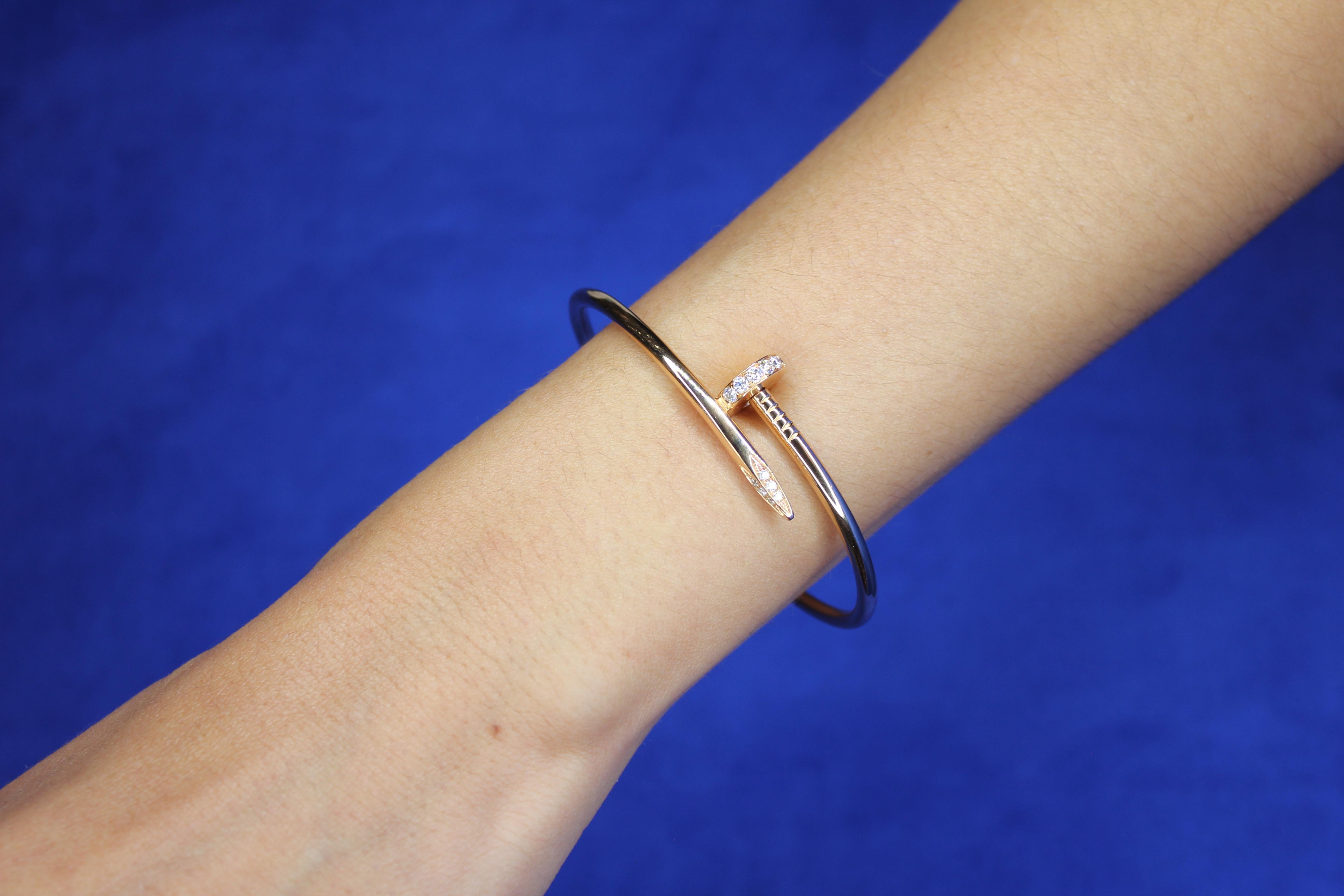 Cartier Vintage Estate Juste Un Clou Diamond Nail 18 Karat Rose Gold Bracelet 5