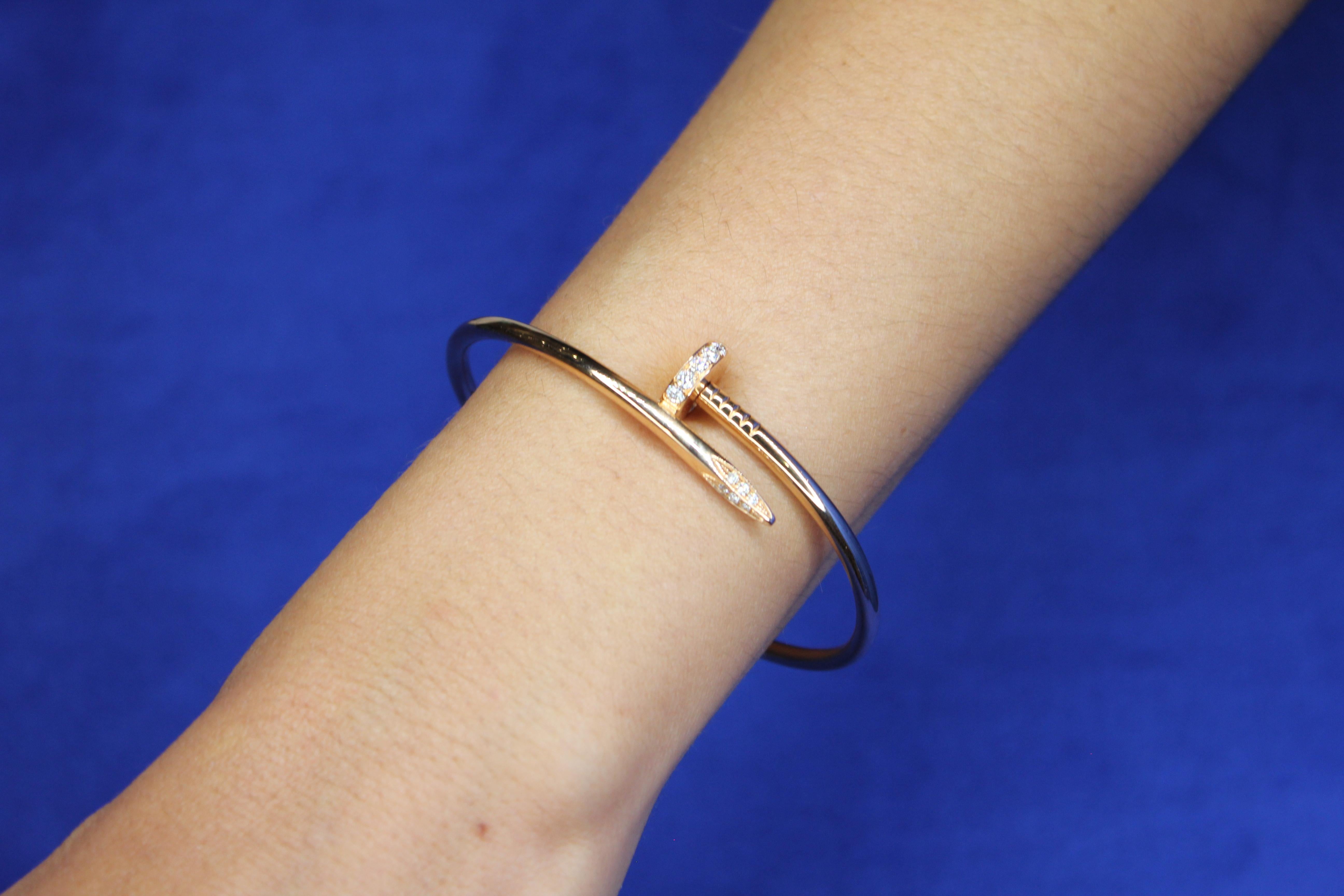 Cartier Vintage Estate Juste Un Clou Diamond Nail 18 Karat Rose Gold Bracelet 6