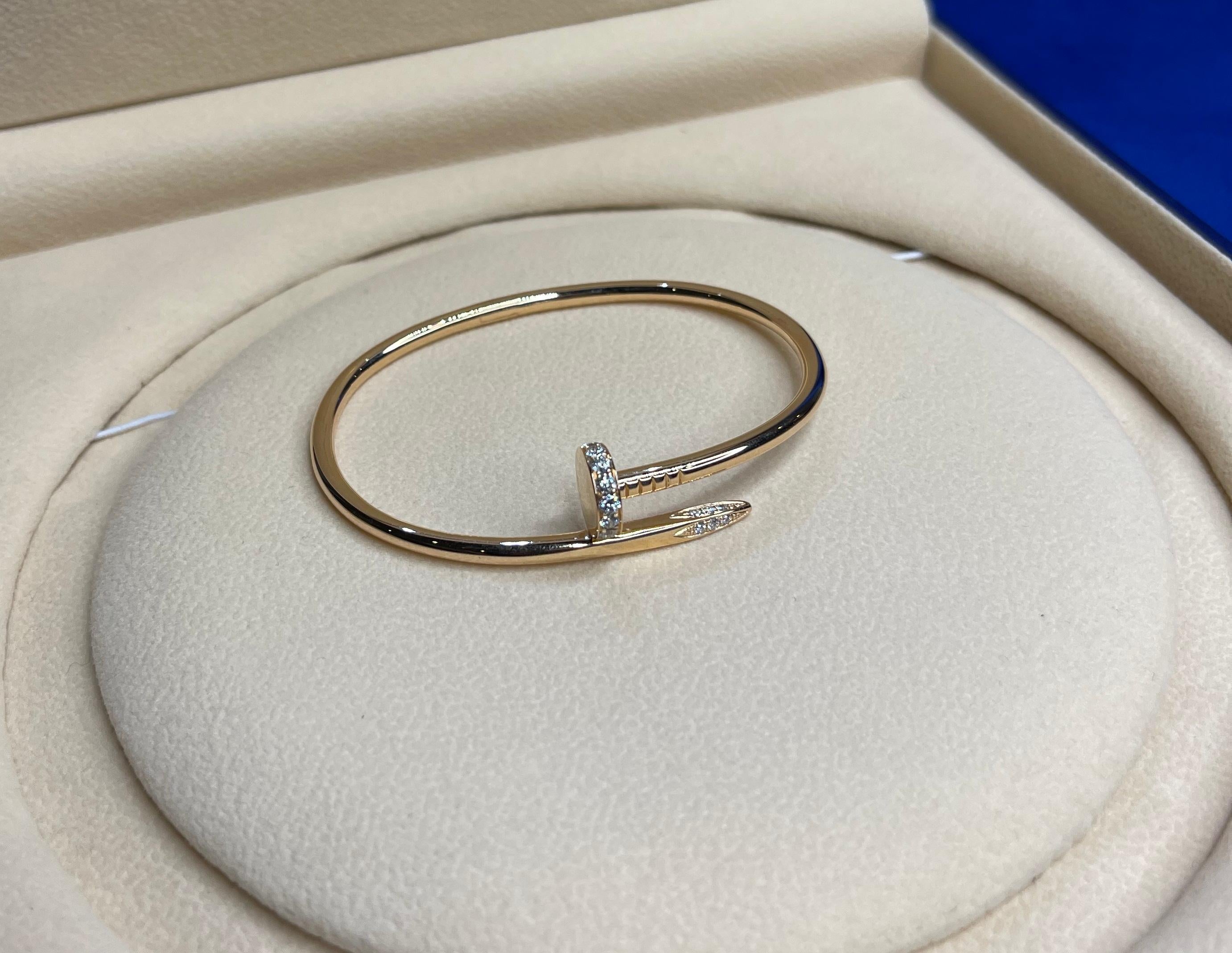 Modern Cartier Vintage Estate Juste Un Clou Diamond Nail 18 Karat Rose Gold Bracelet